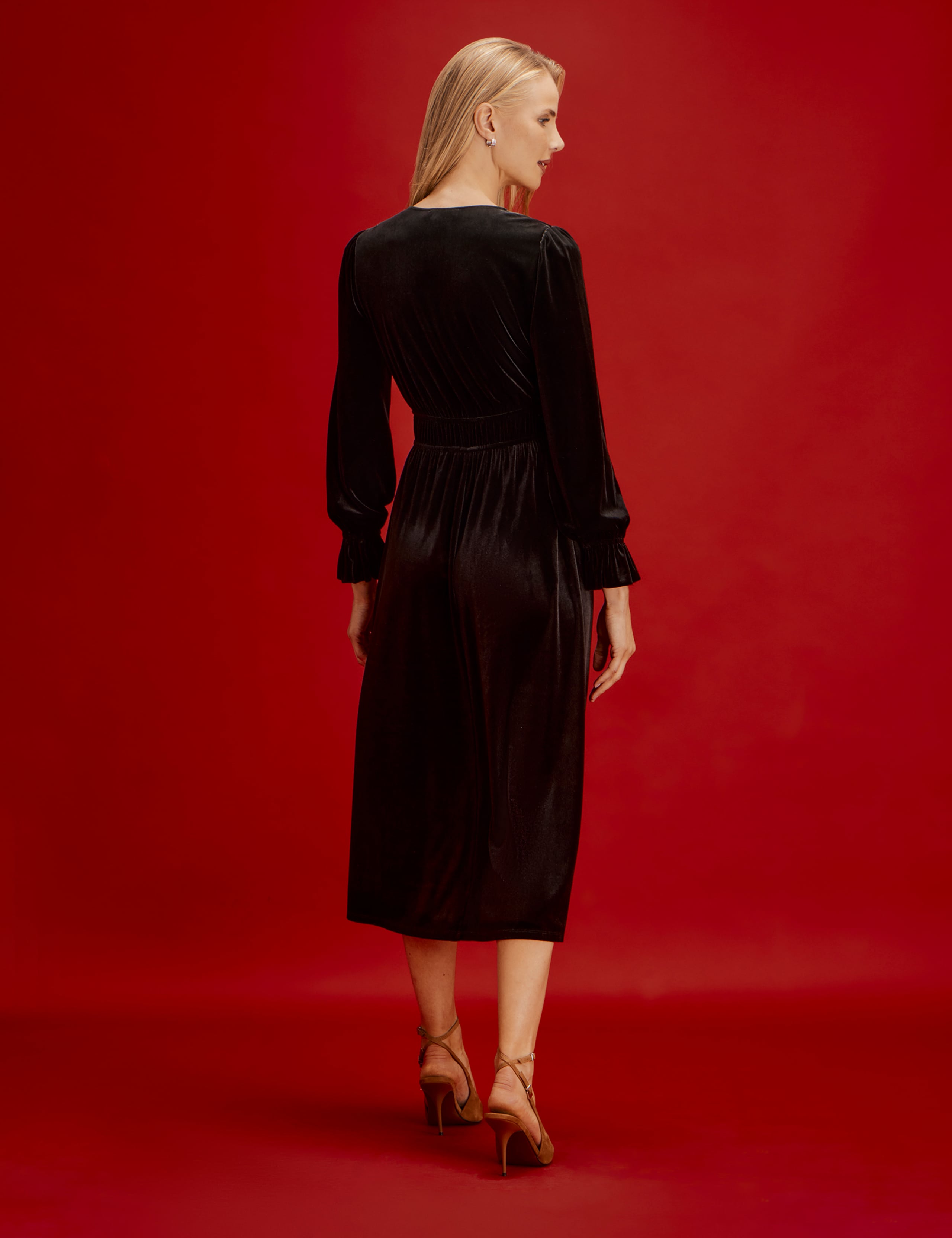 Velvet V-Neck Midi Waisted Dress 9 of 9