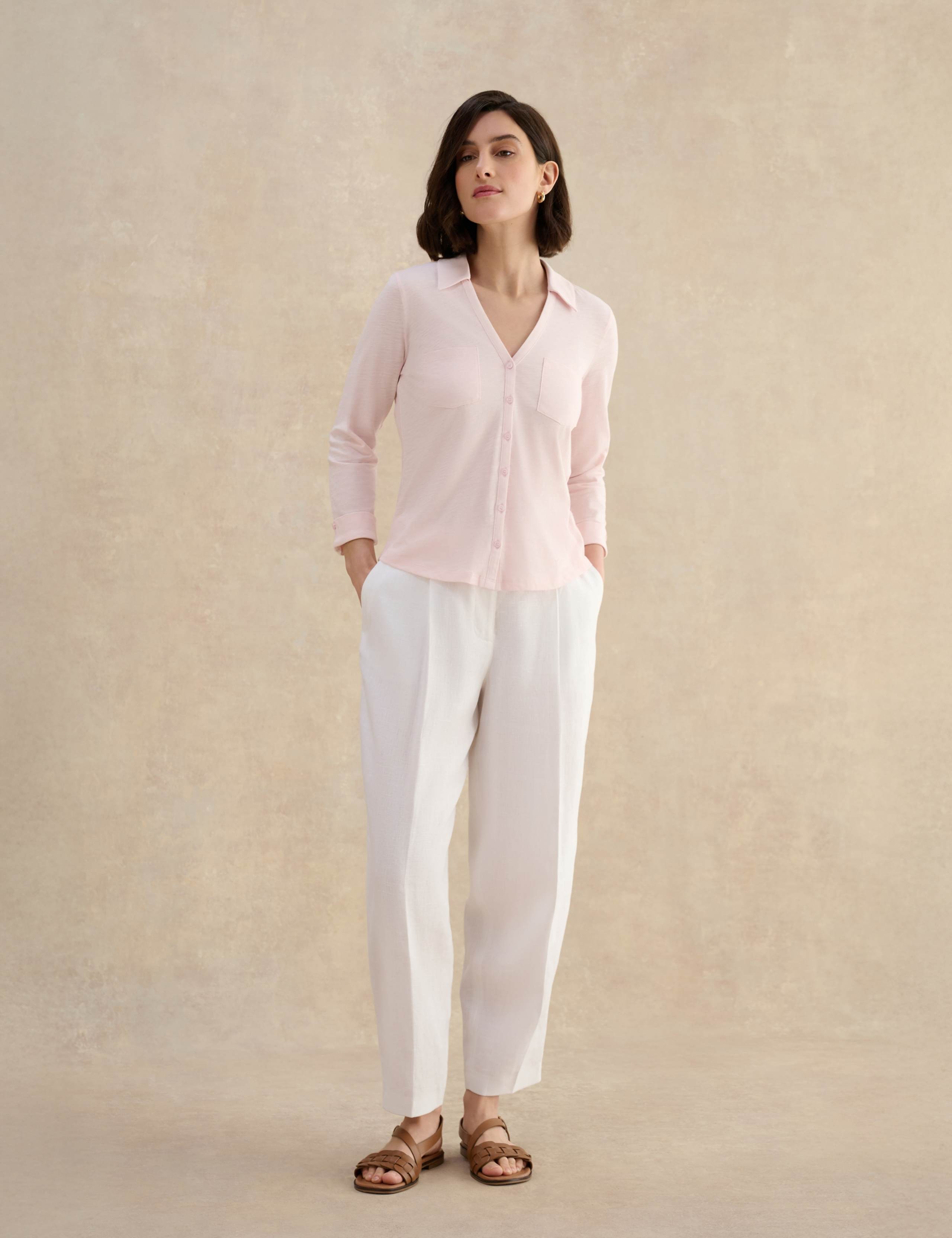 Pure Cotton Collared V-Neck 3/4 Sleeve Shirt 1 of 5