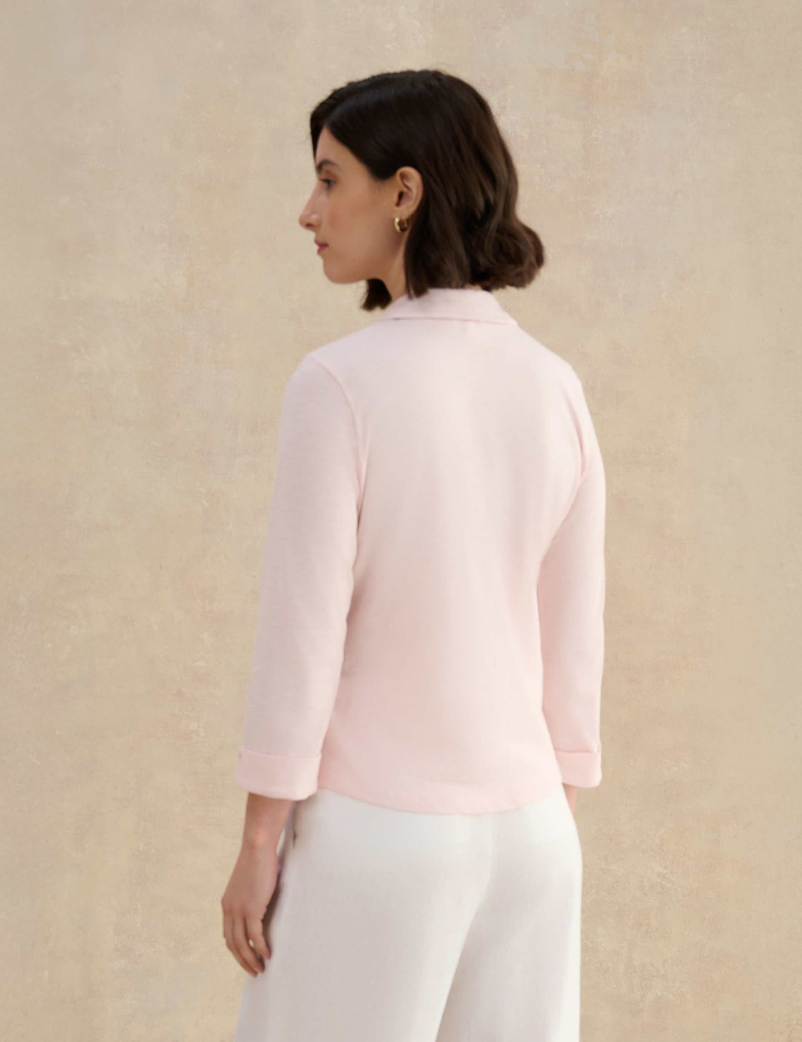 Pure Cotton Collared V-Neck 3/4 Sleeve Shirt 4 of 5