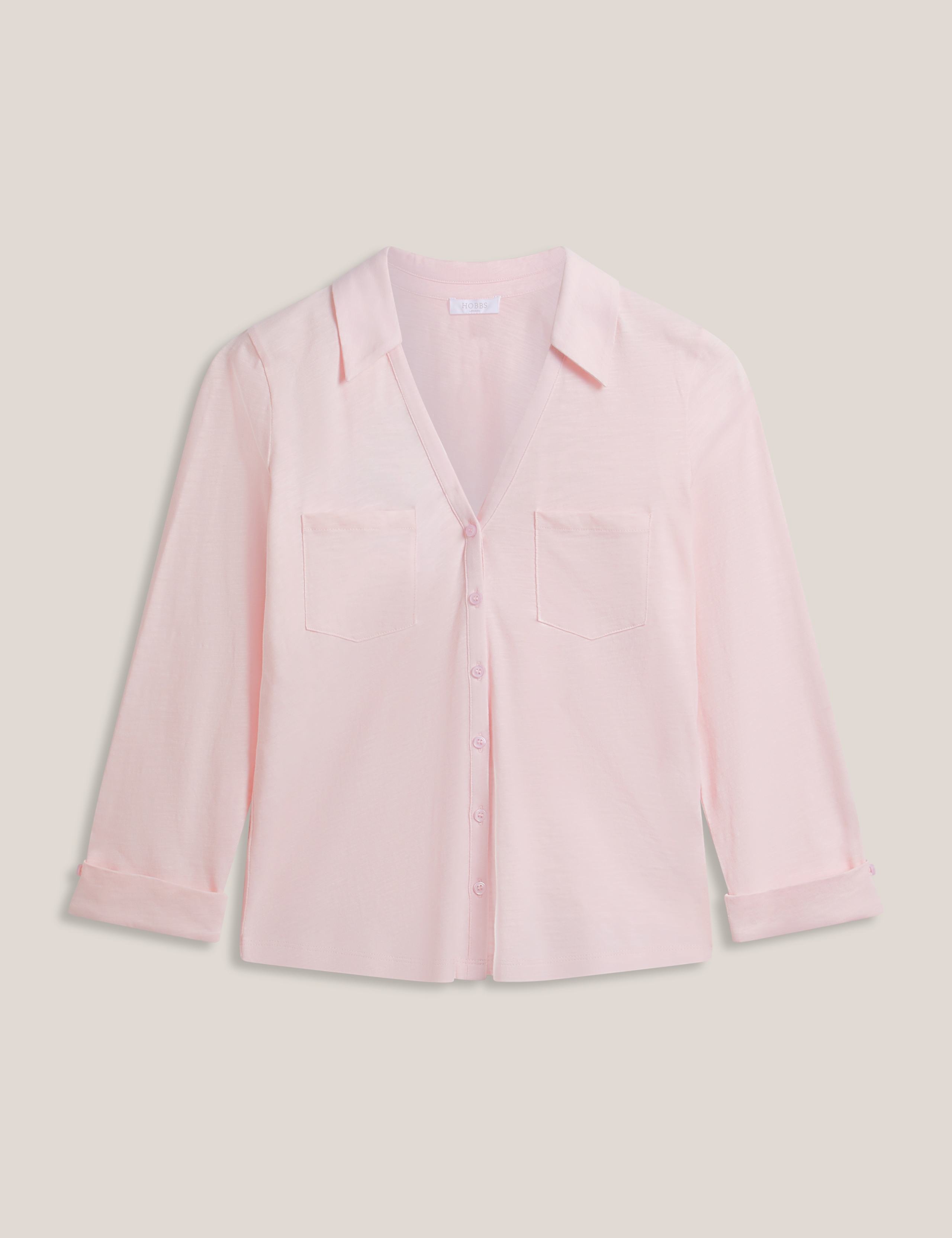 Pure Cotton Collared V-Neck 3/4 Sleeve Shirt 2 of 5