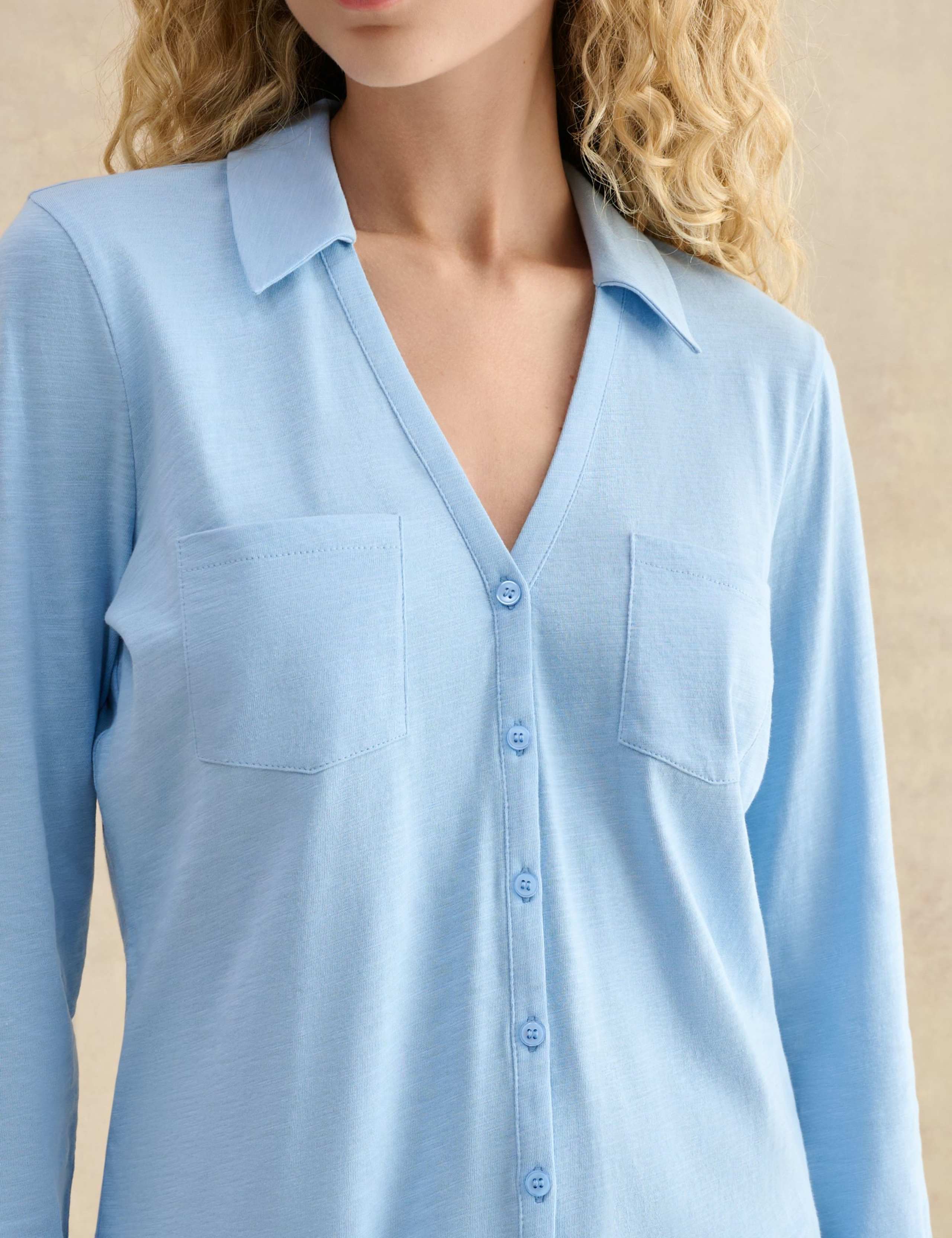 Pure Cotton Collared V-Neck 3/4 Sleeve Shirt 5 of 5