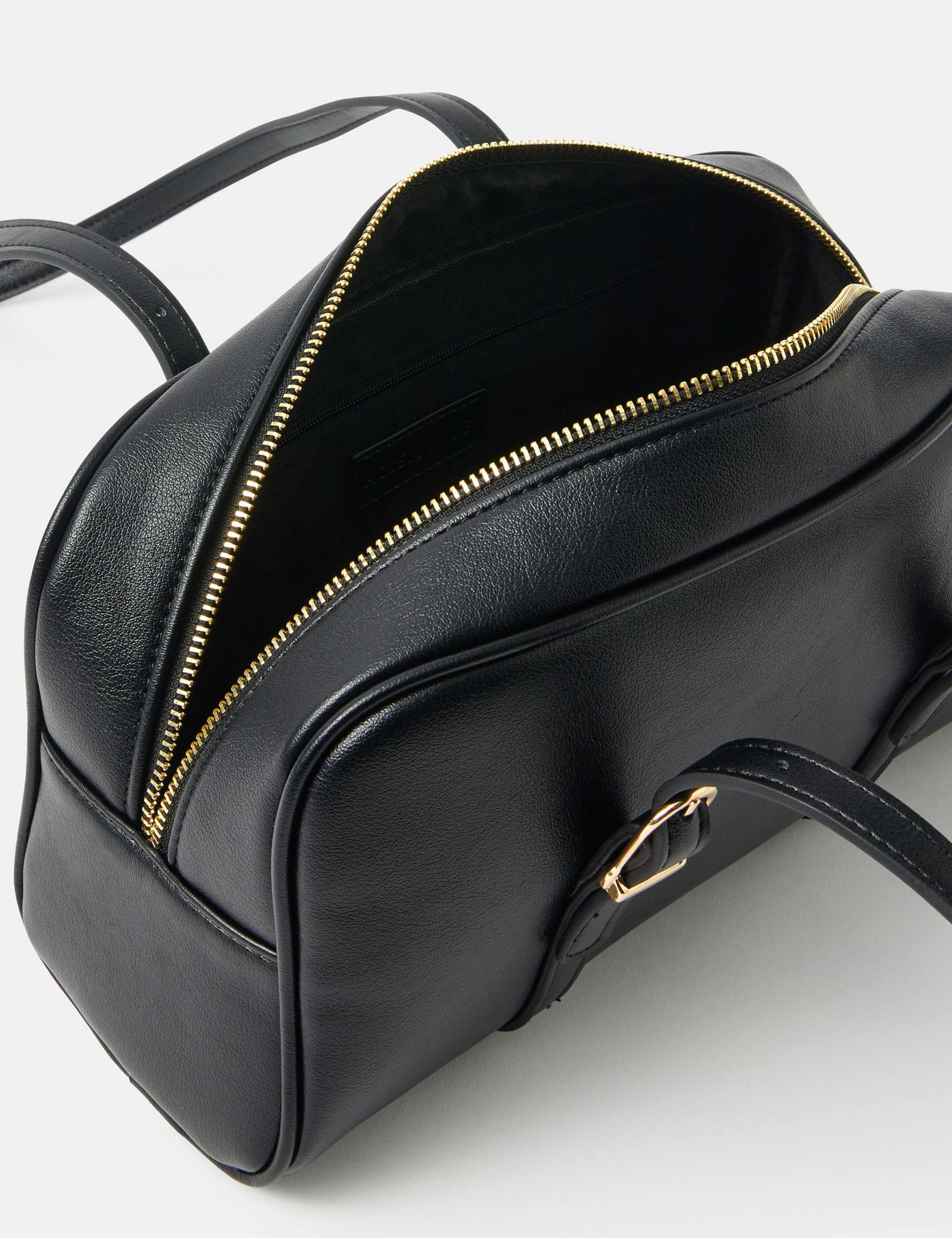 Faux Leather Double Buckle Bowler Bag 2 of 5
