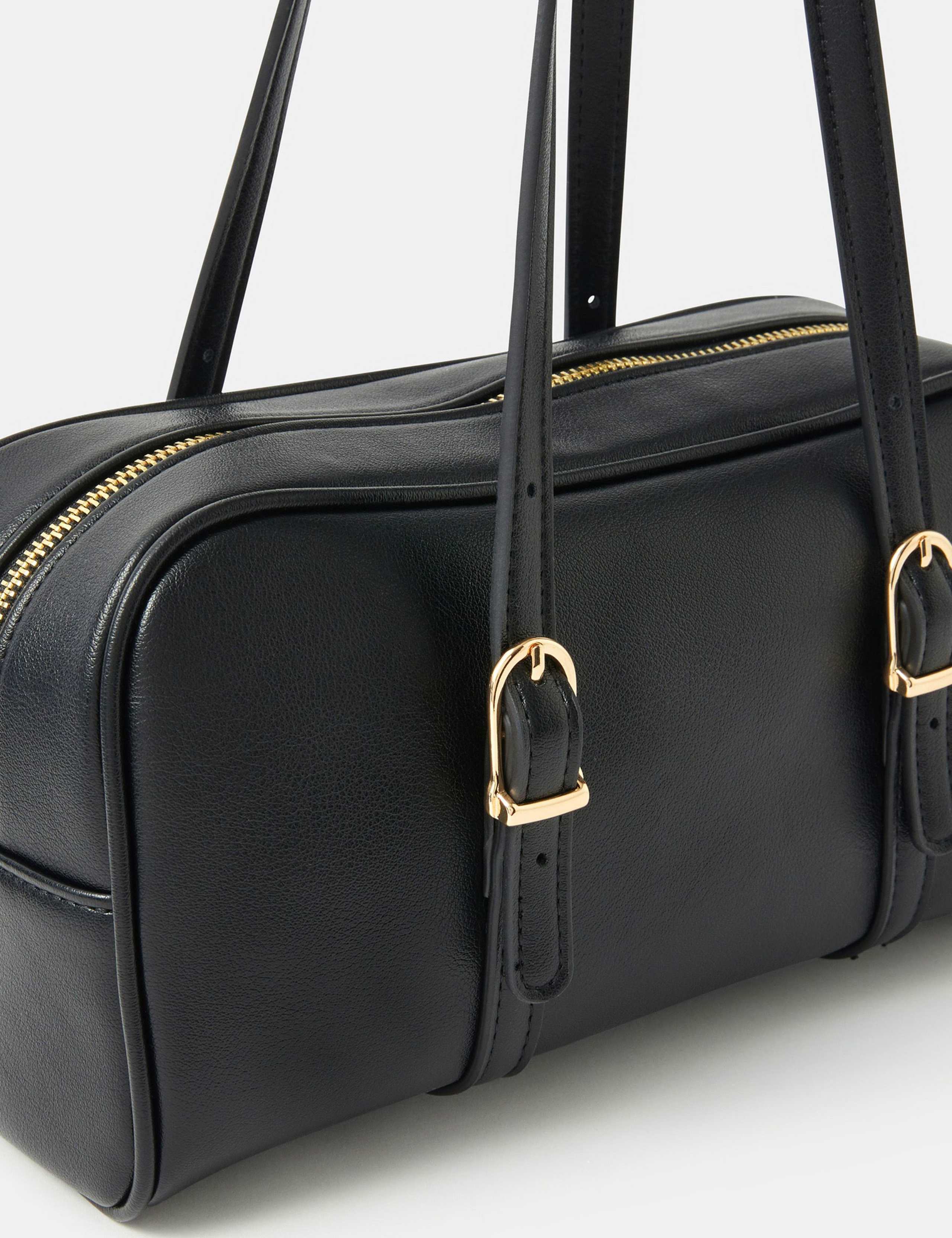 Faux Leather Double Buckle Bowler Bag 3 of 5