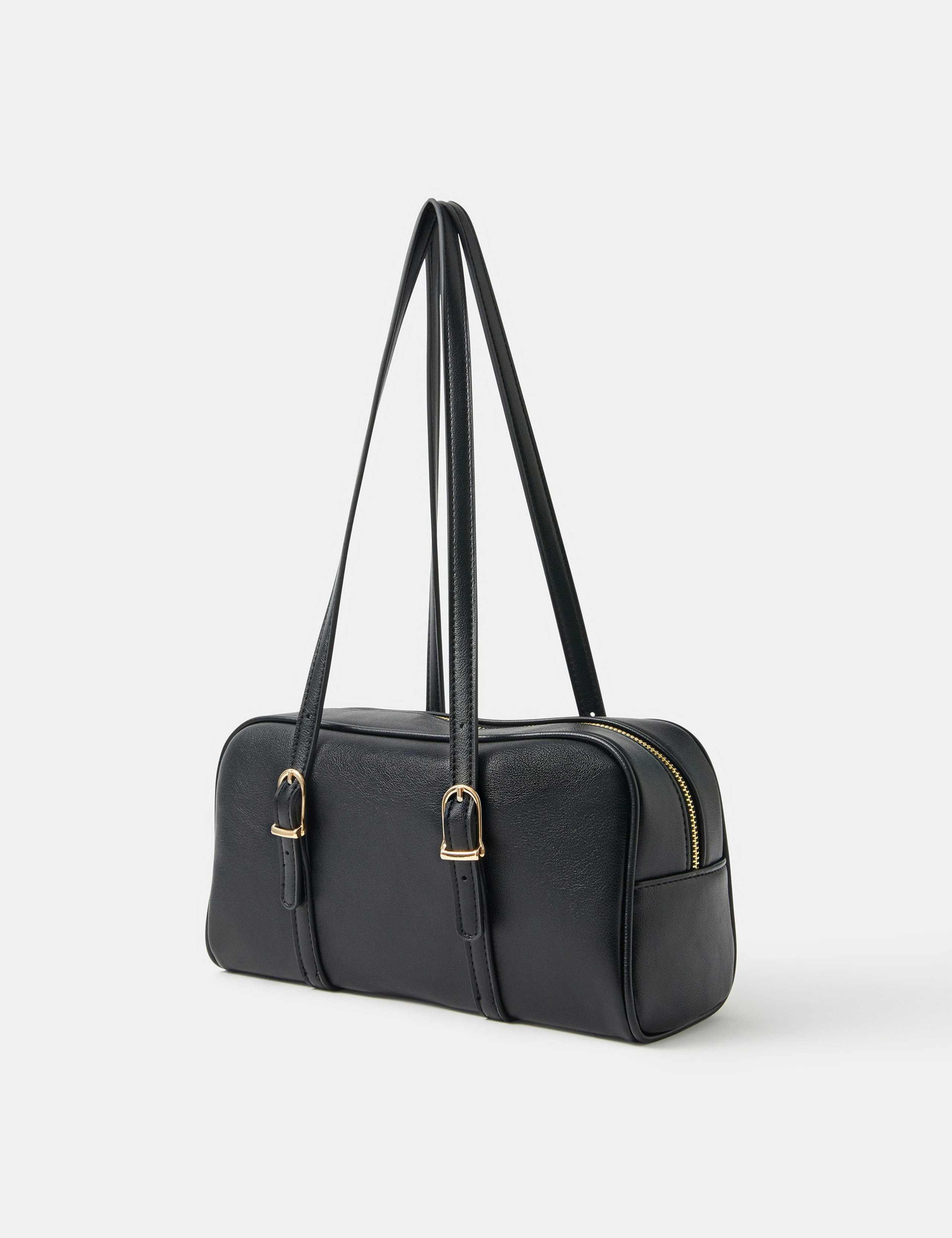 Faux Leather Double Buckle Bowler Bag 4 of 5