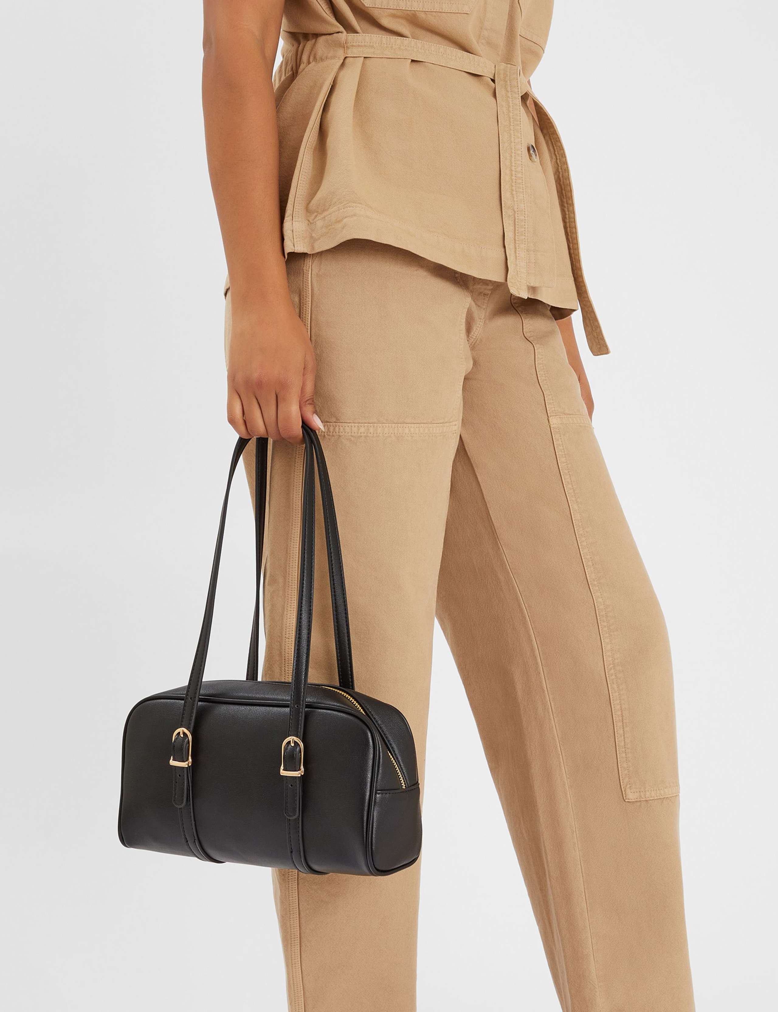 Faux Leather Double Buckle Bowler Bag 5 of 5