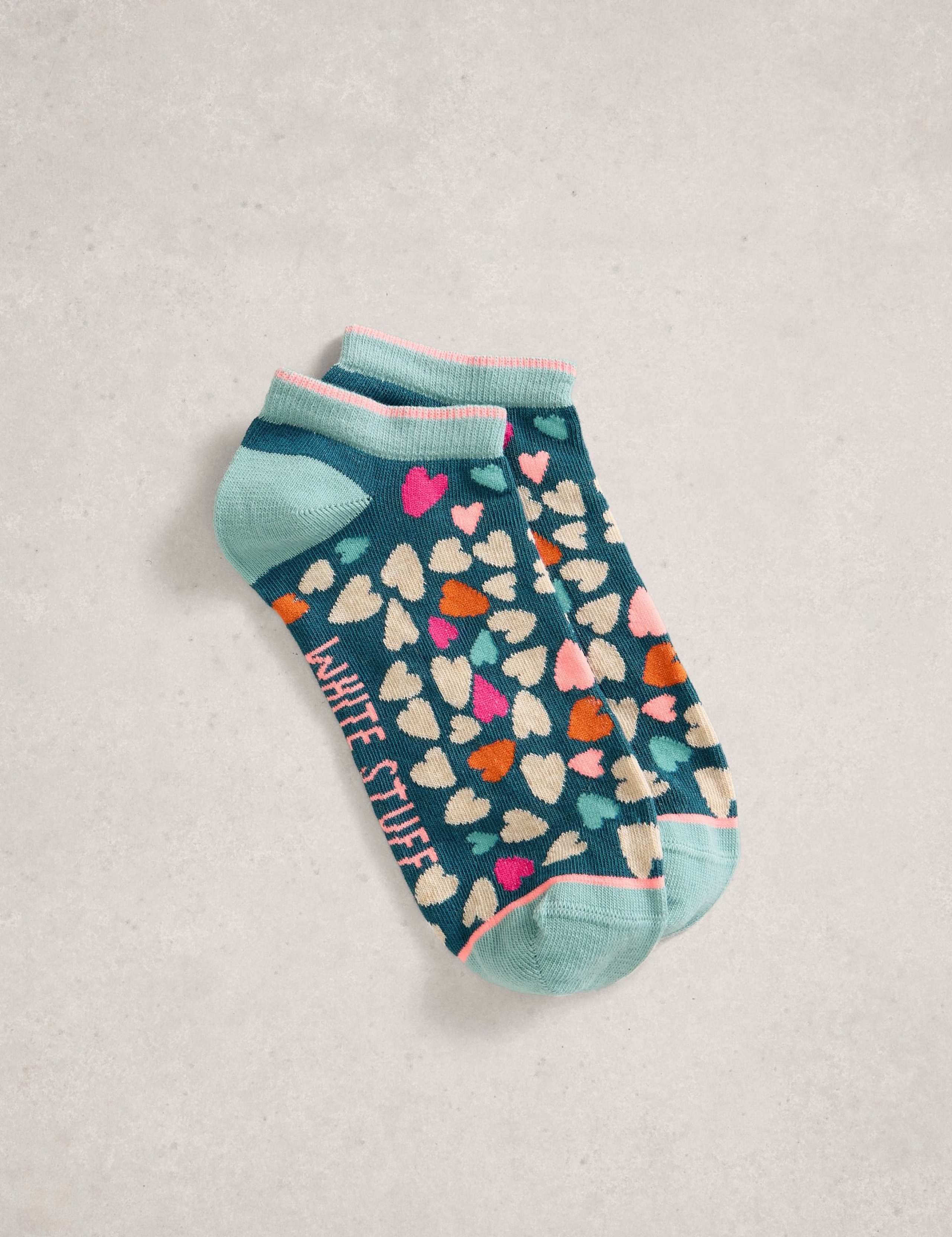 Cotton Rich Heart Print Trainer Socks 1 of 2