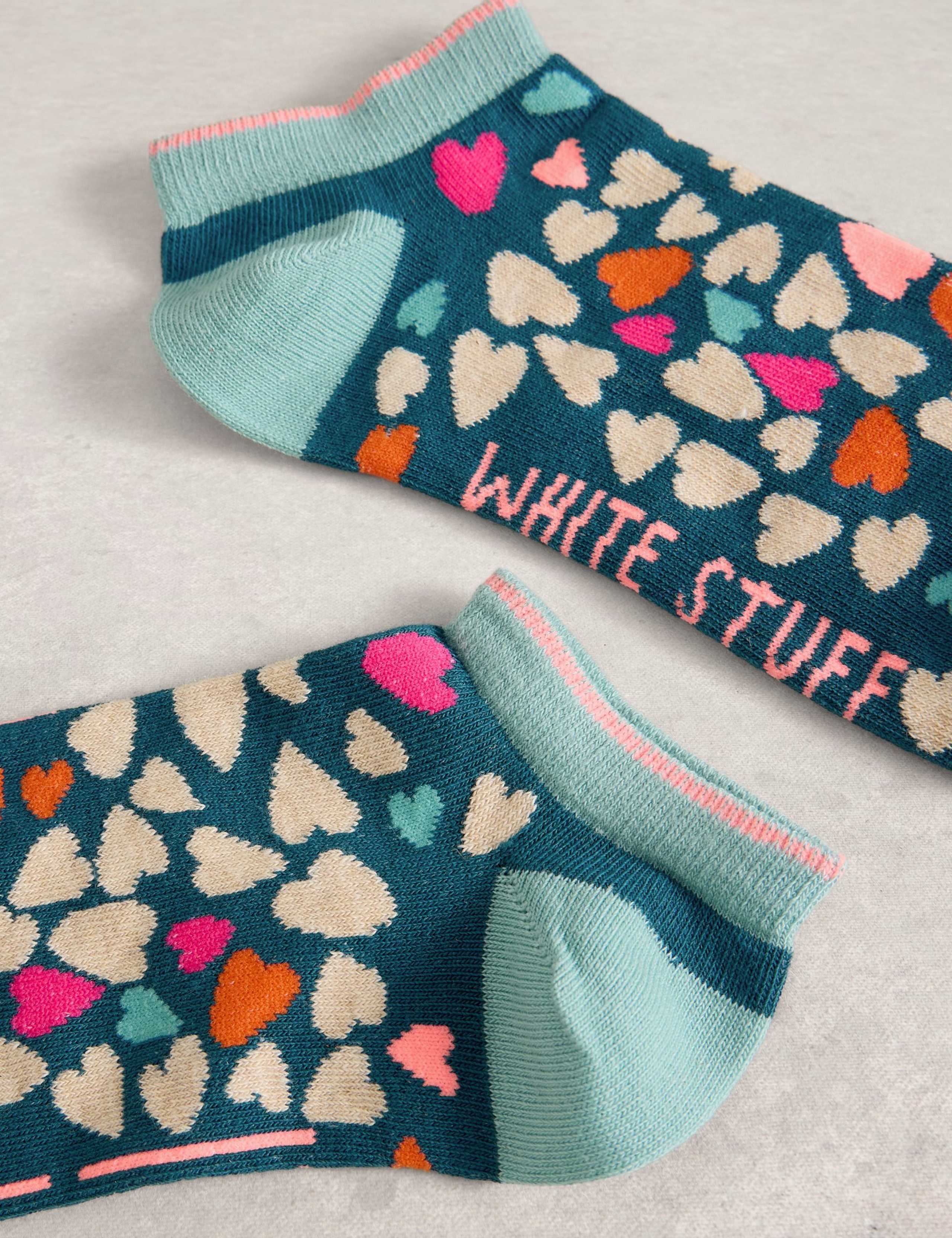Cotton Rich Heart Print Trainer Socks 2 of 2