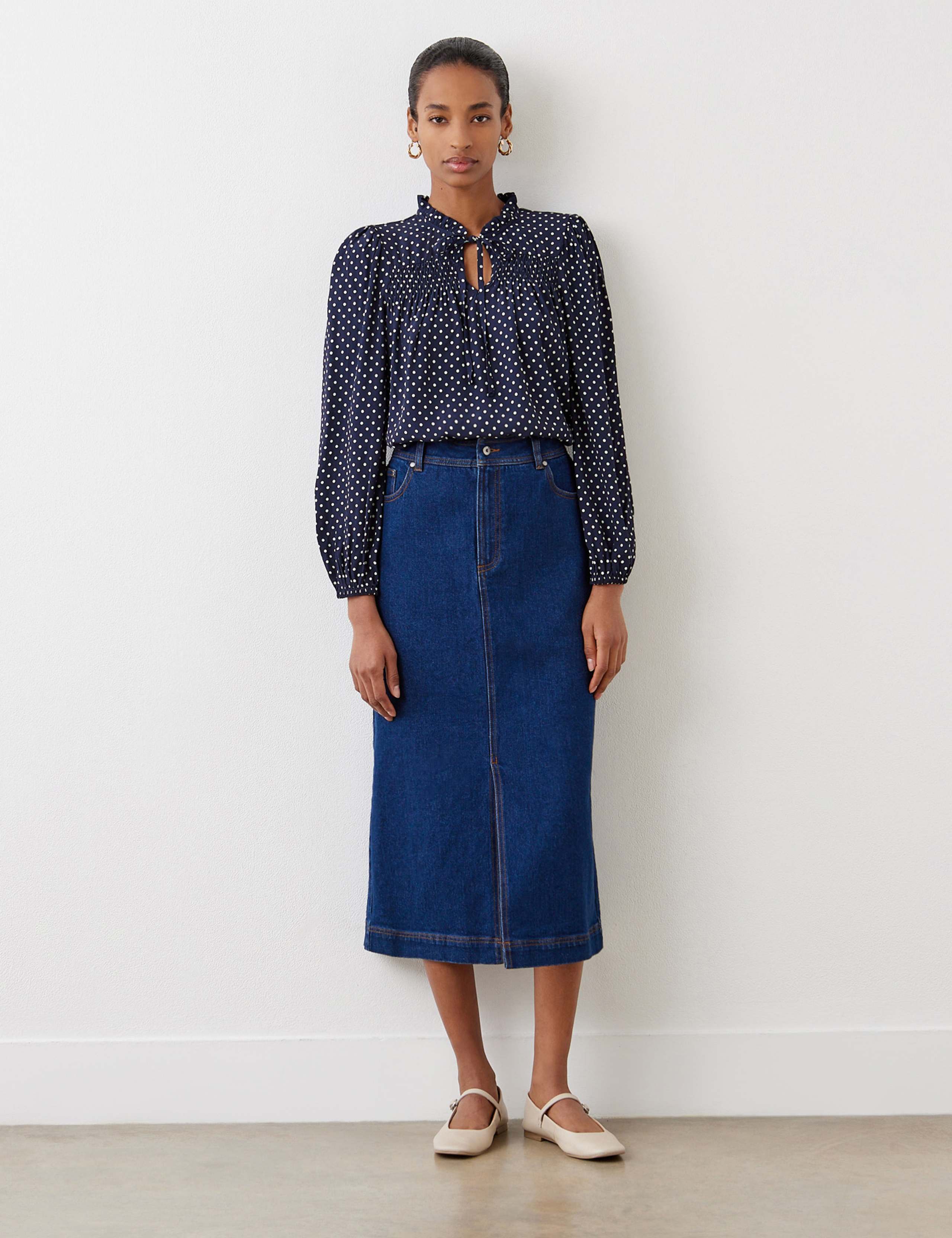 Cotton Rich Denim Midi Skirt 2 of 5