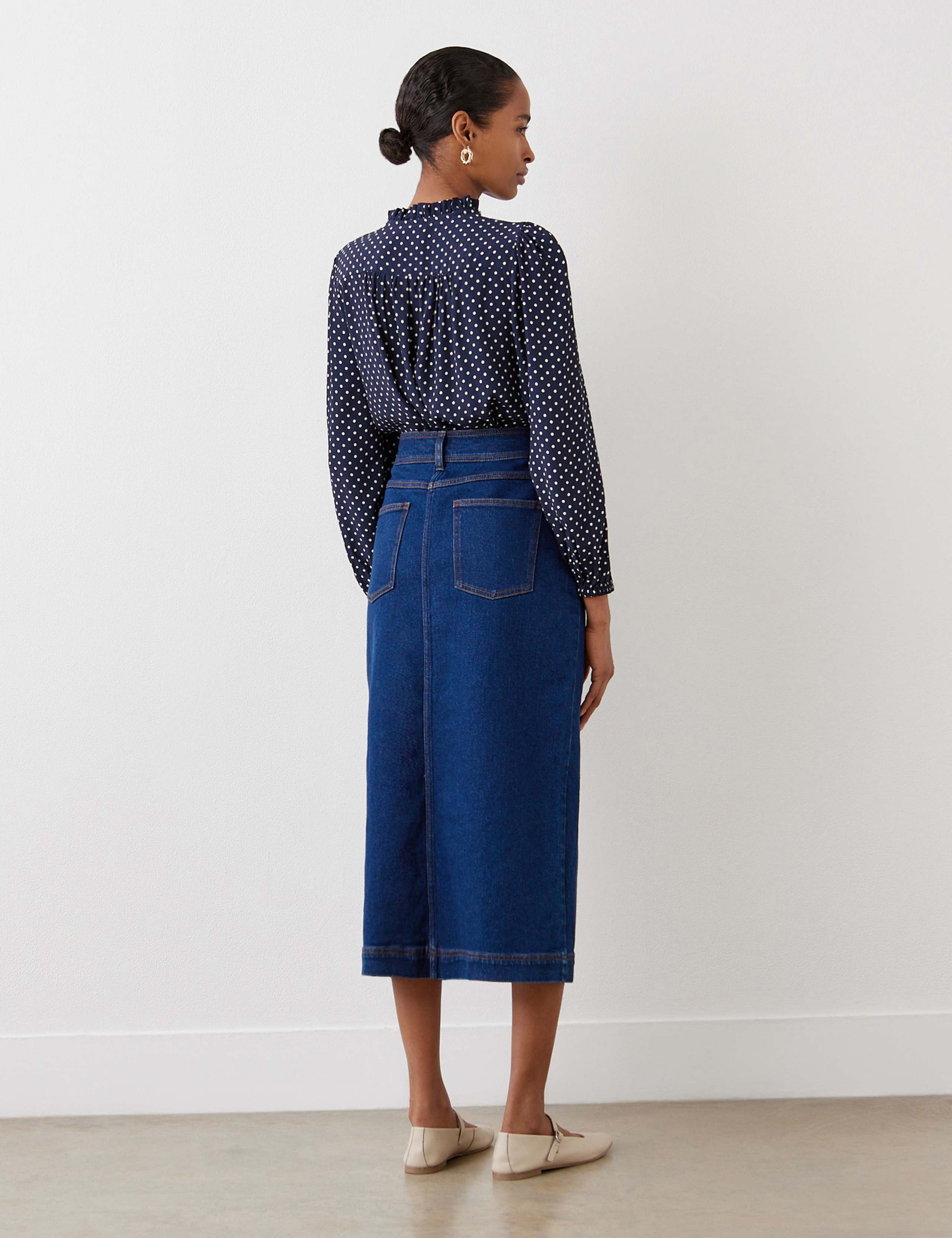Cotton Rich Denim Midi Skirt 3 of 5