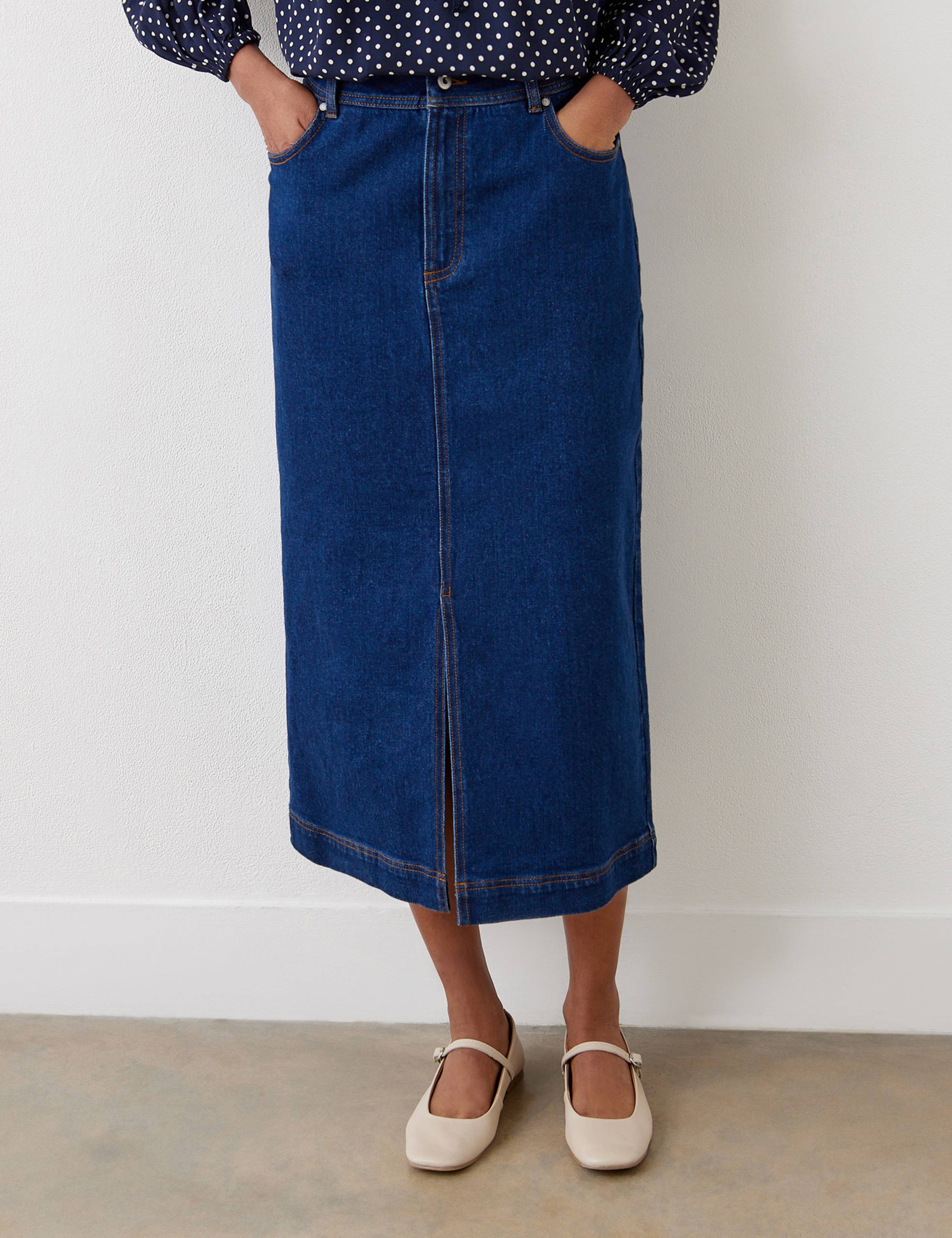 Cotton Rich Denim Midi Skirt 4 of 5