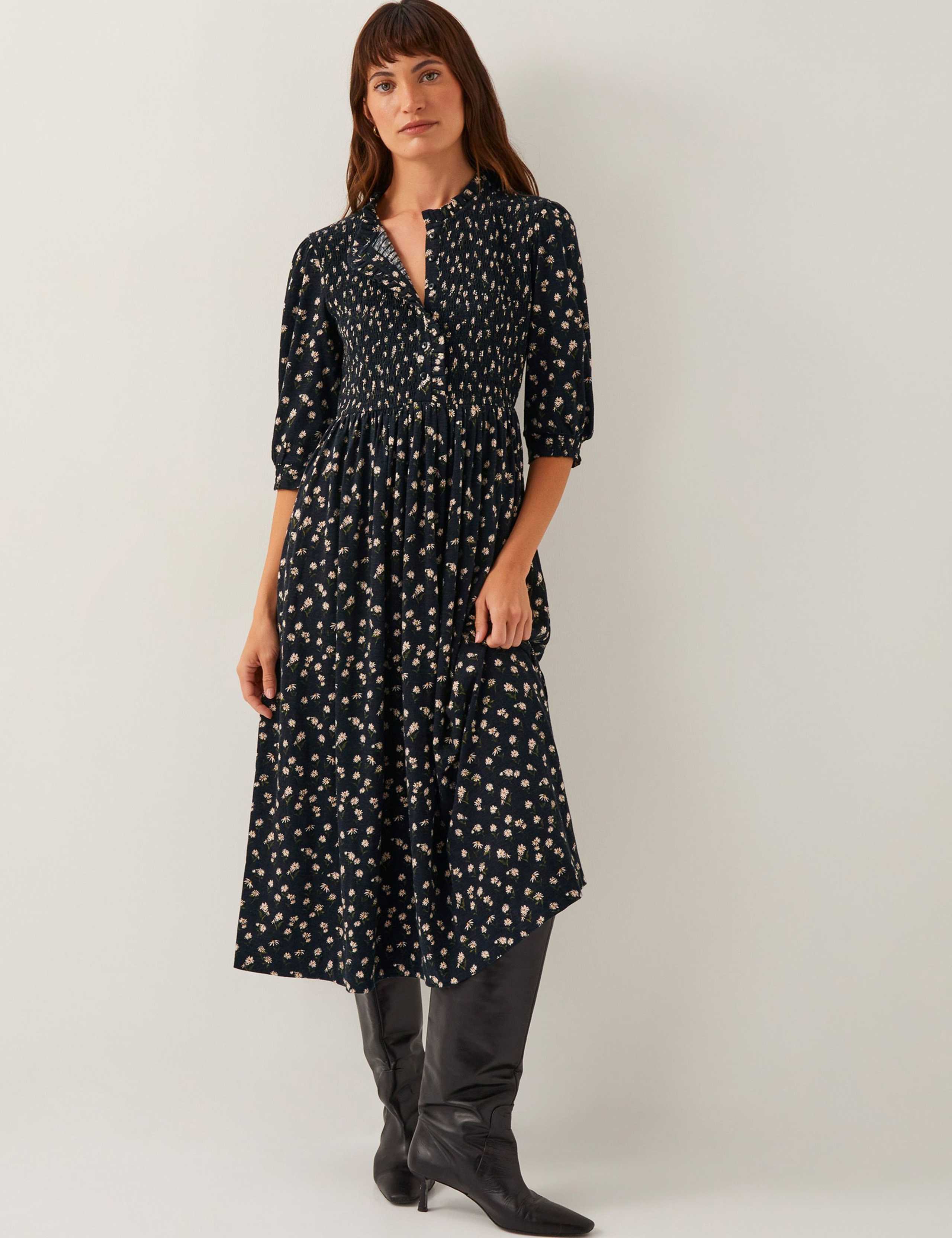 Jersey Floral Midi Shirred Waisted Dress 1 of 6