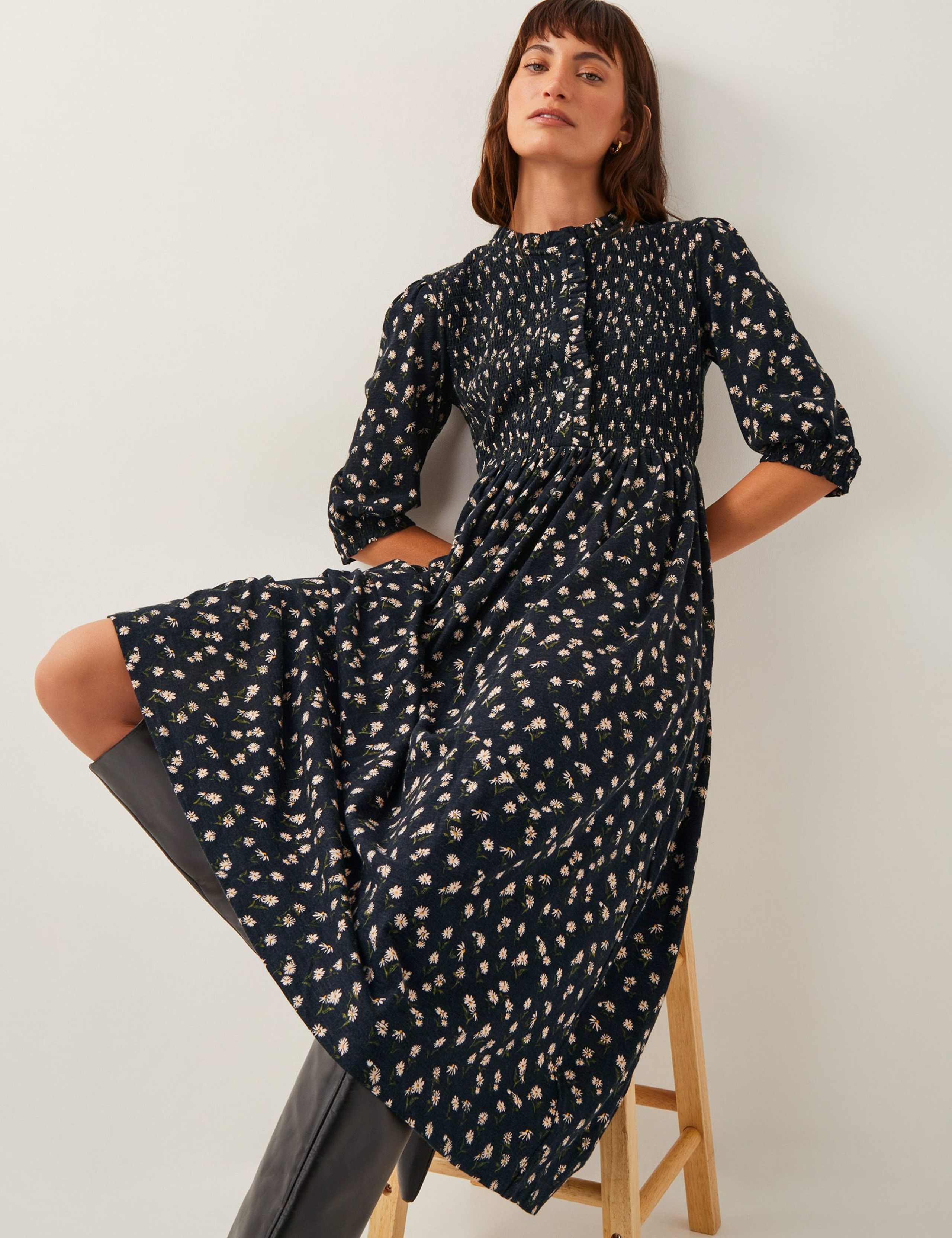 Jersey Floral Midi Shirred Waisted Dress 3 of 6