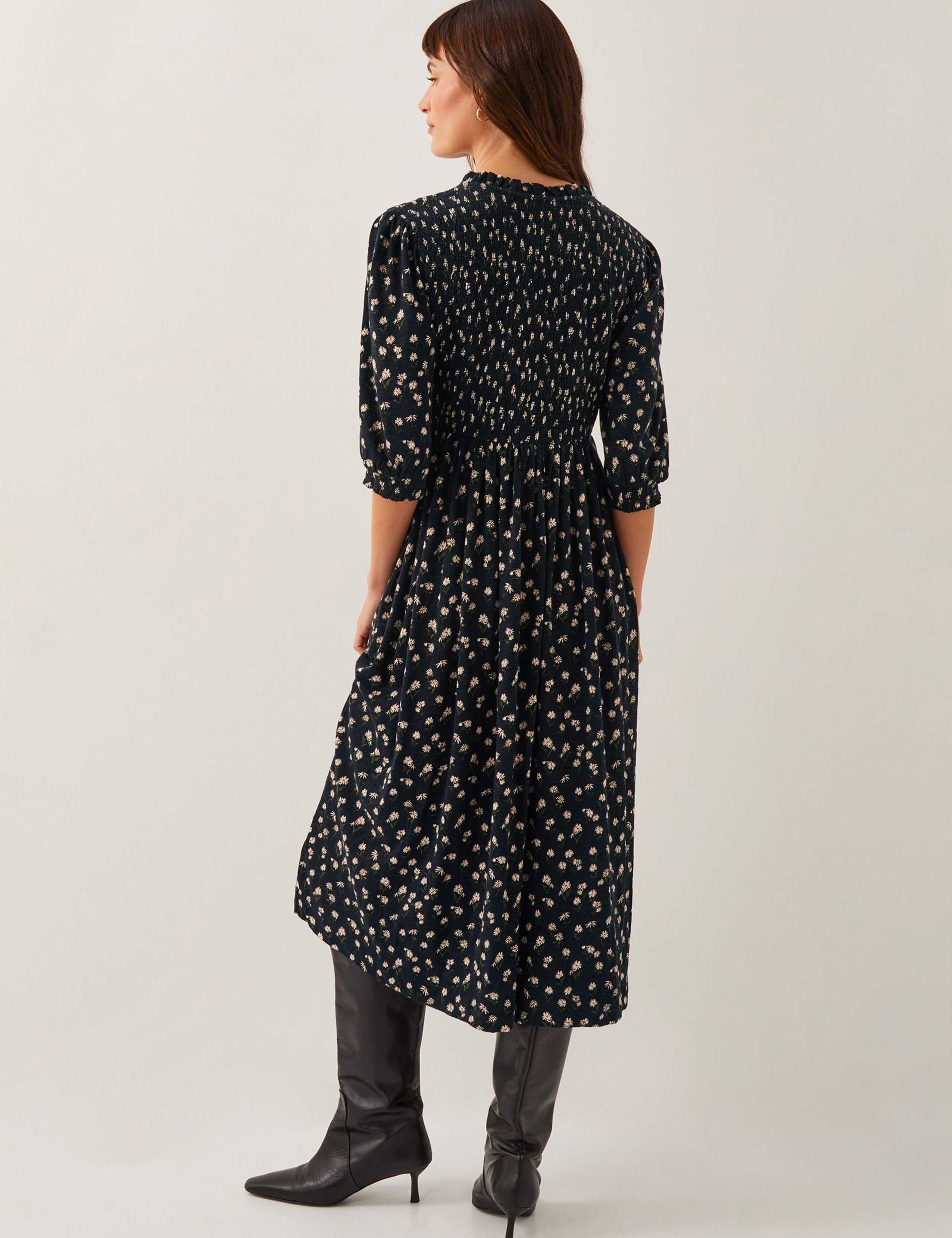 Jersey Floral Midi Shirred Waisted Dress 4 of 6