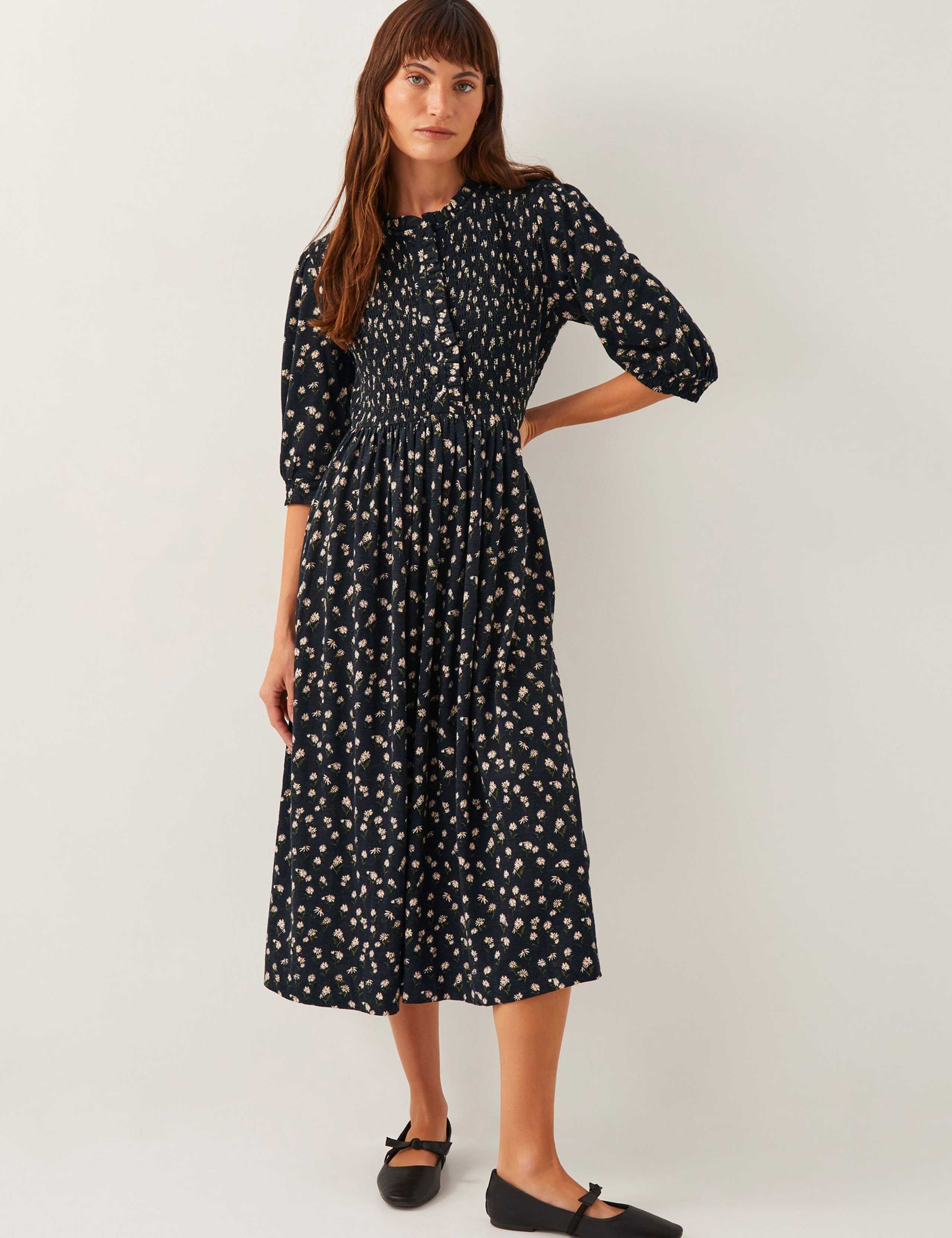 Jersey Floral Midi Shirred Waisted Dress 6 of 6