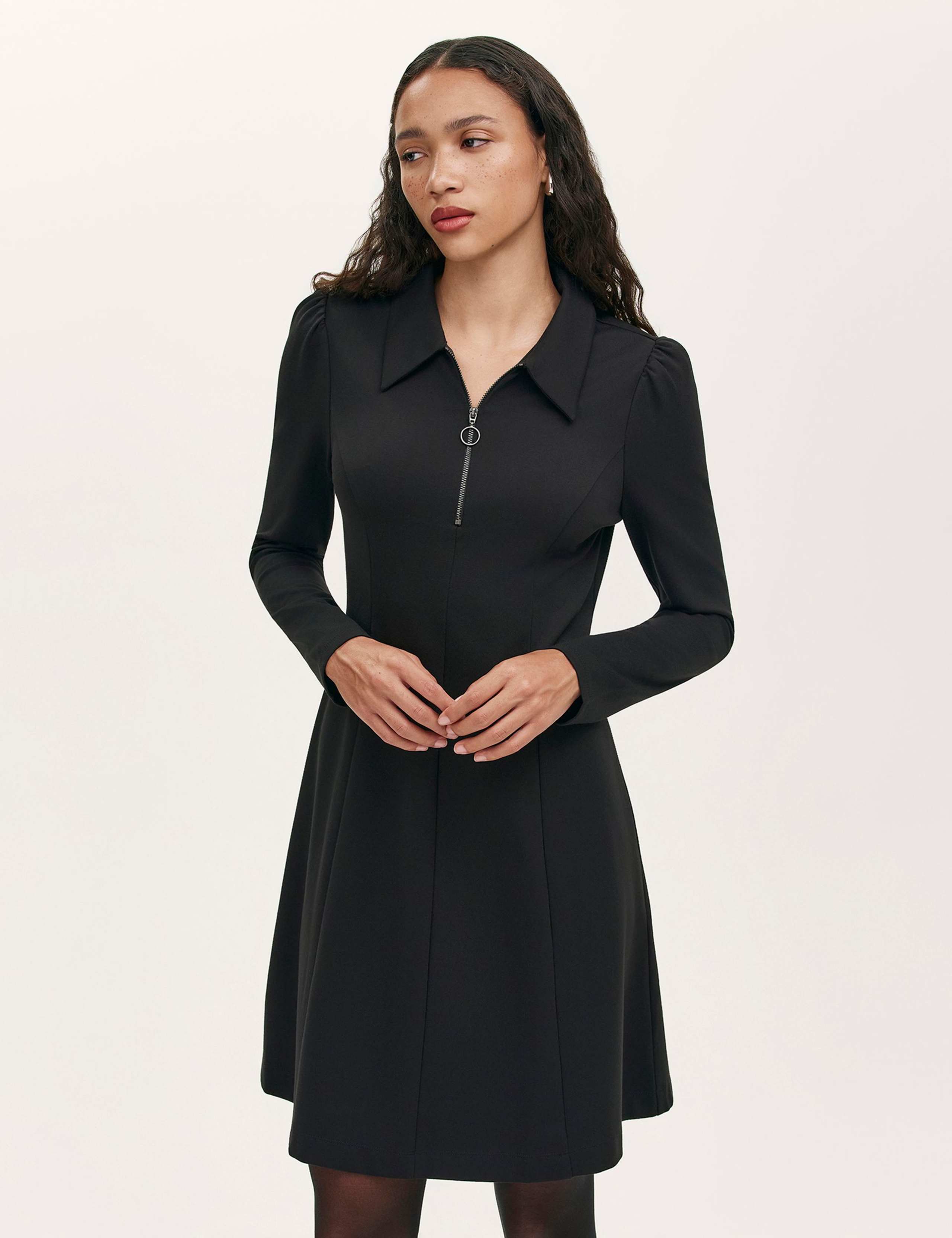 Jersey Zip Neck Knee Length Shirt Dress 2 of 4