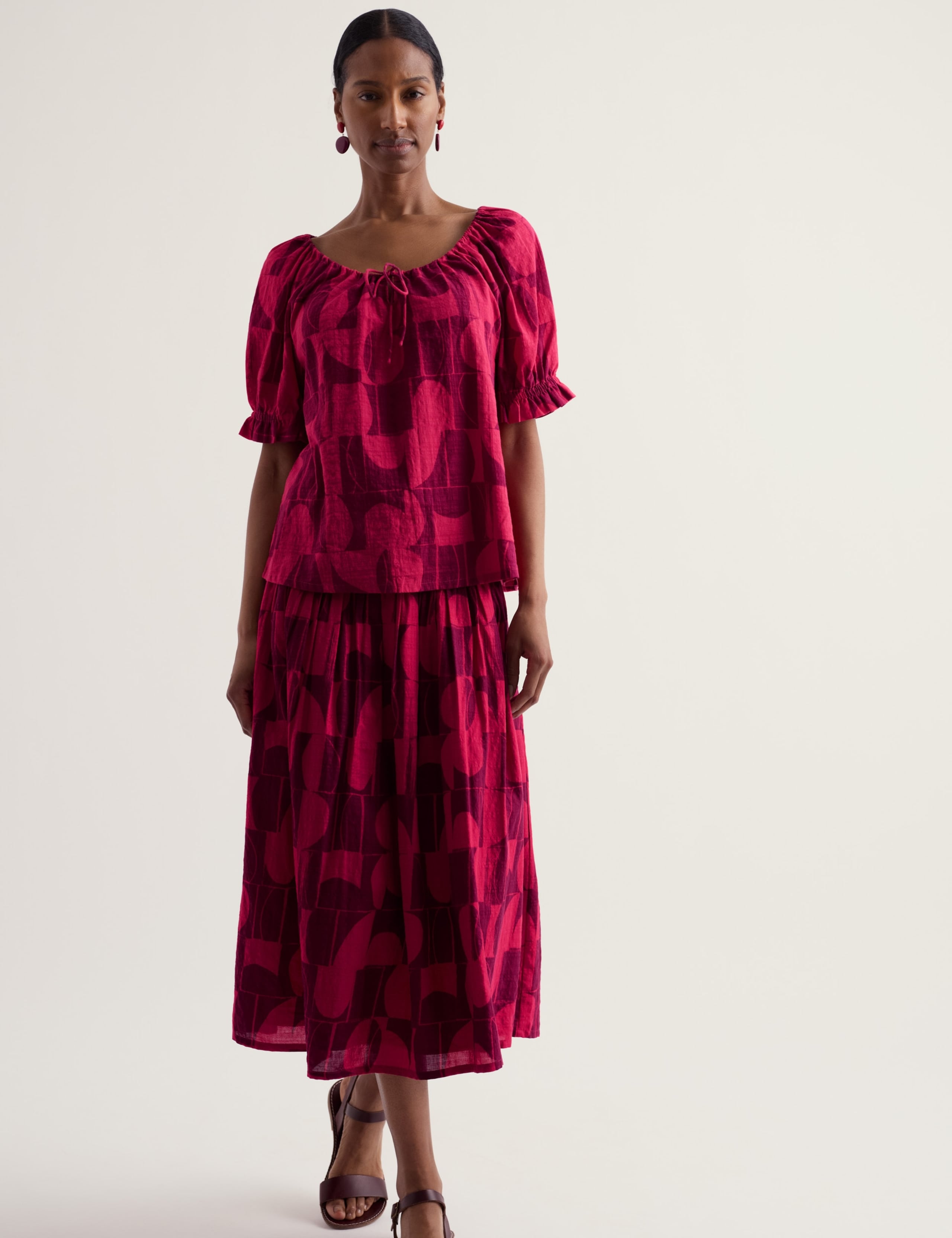 Cotton Rich Geometric Midi A-Line Skirt 3 of 5