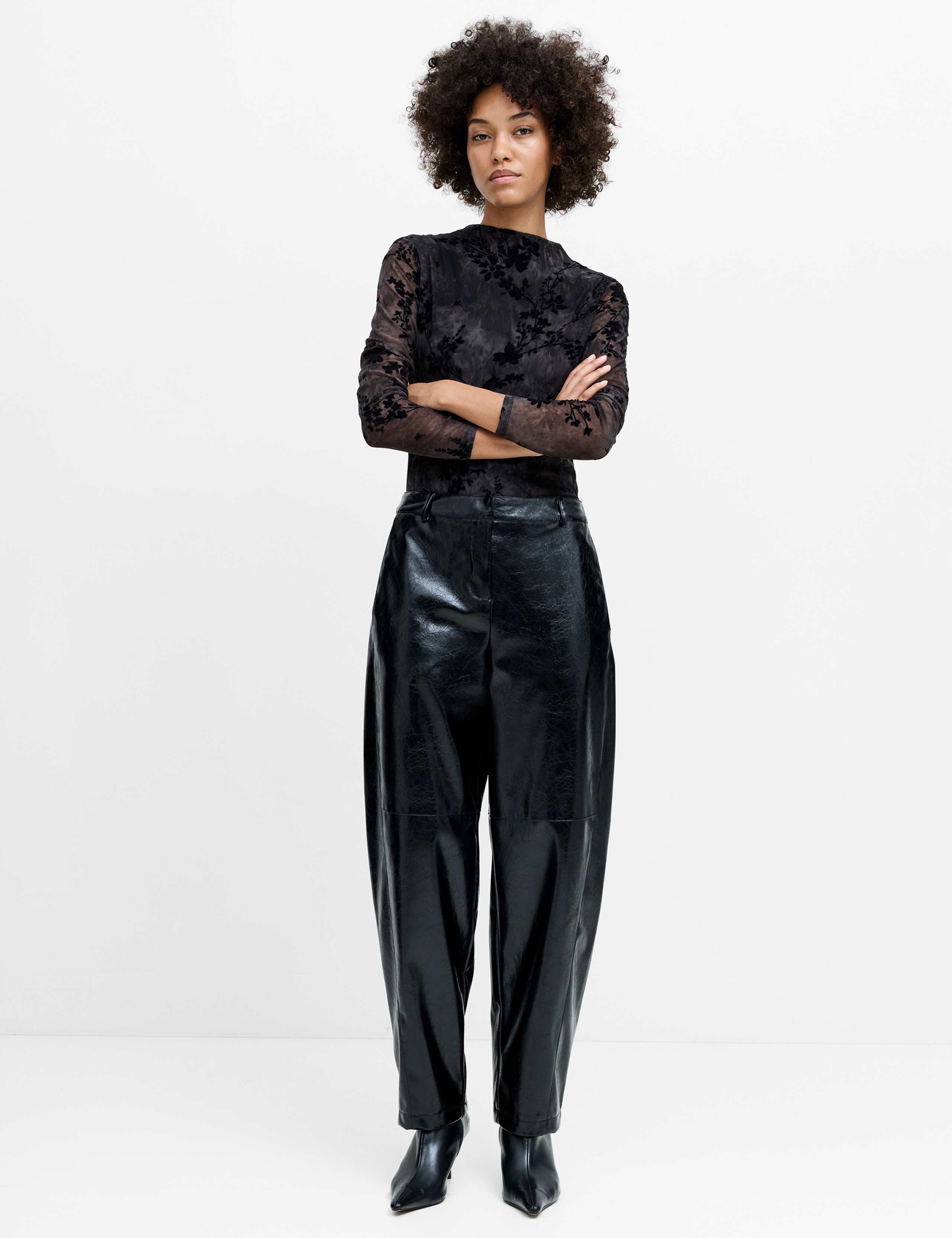 Faux Leather Barrel Leg Trousers 3 of 7