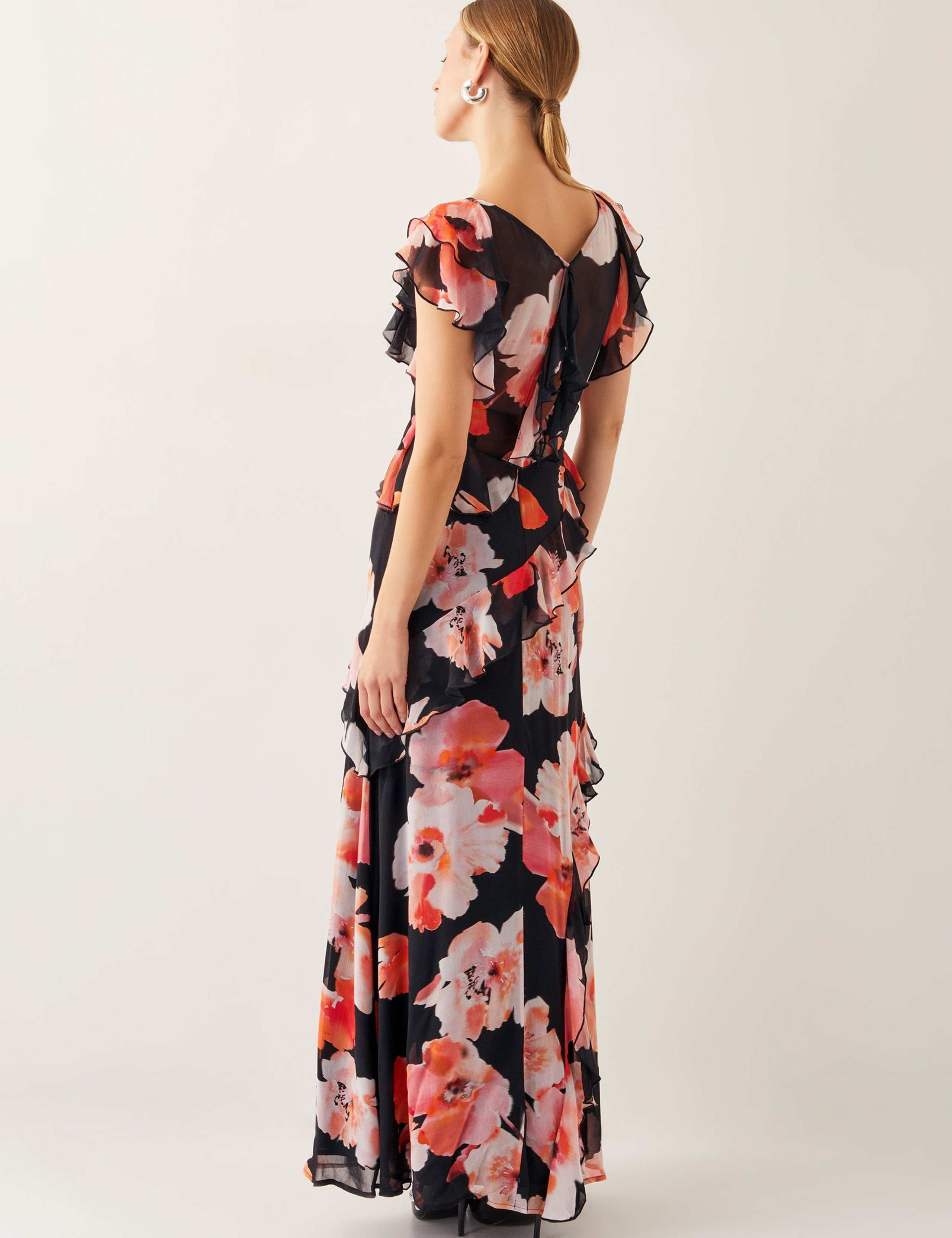 Chiffon Floral V-Neck Ruffle Maxi Skater Dress 2 of 4