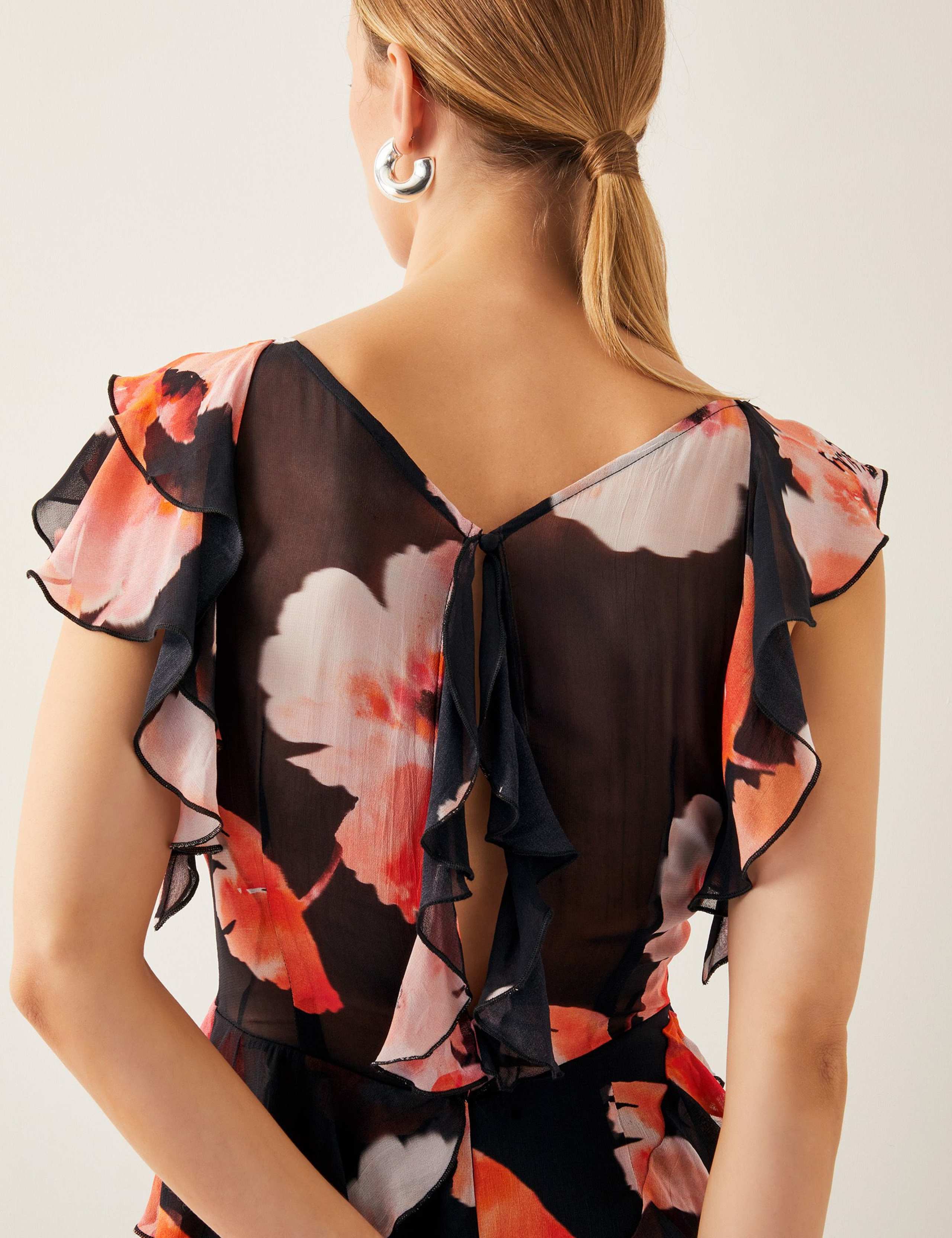 Chiffon Floral V-Neck Ruffle Maxi Skater Dress 4 of 4