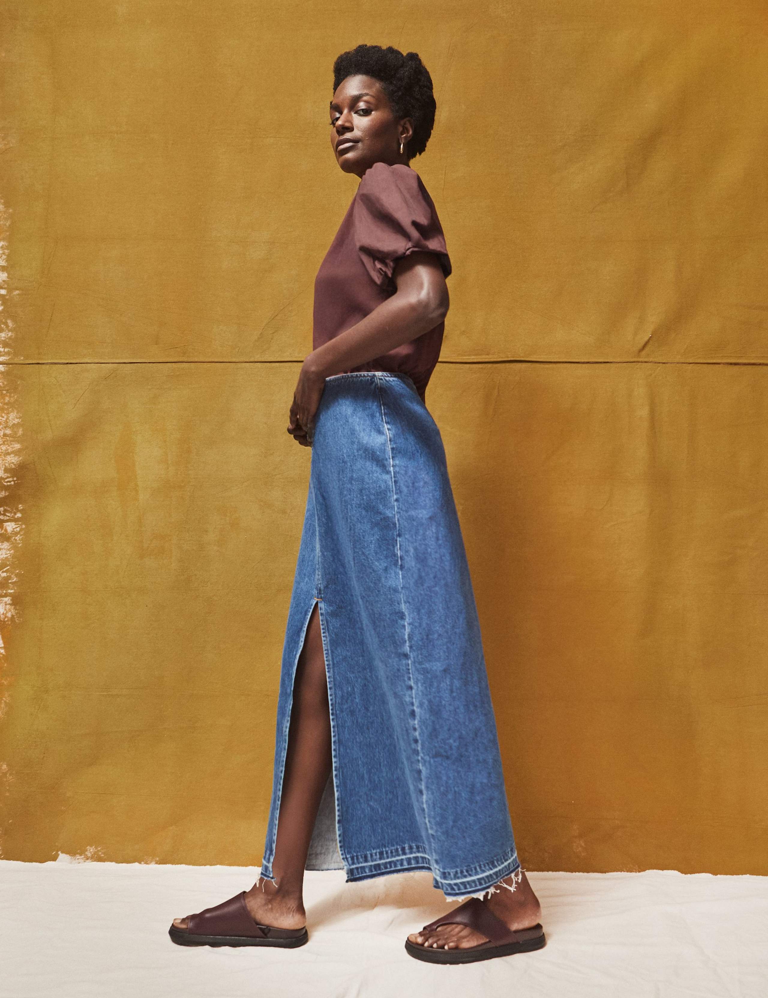 Denim Split Front Maxi Skirt 2 of 6