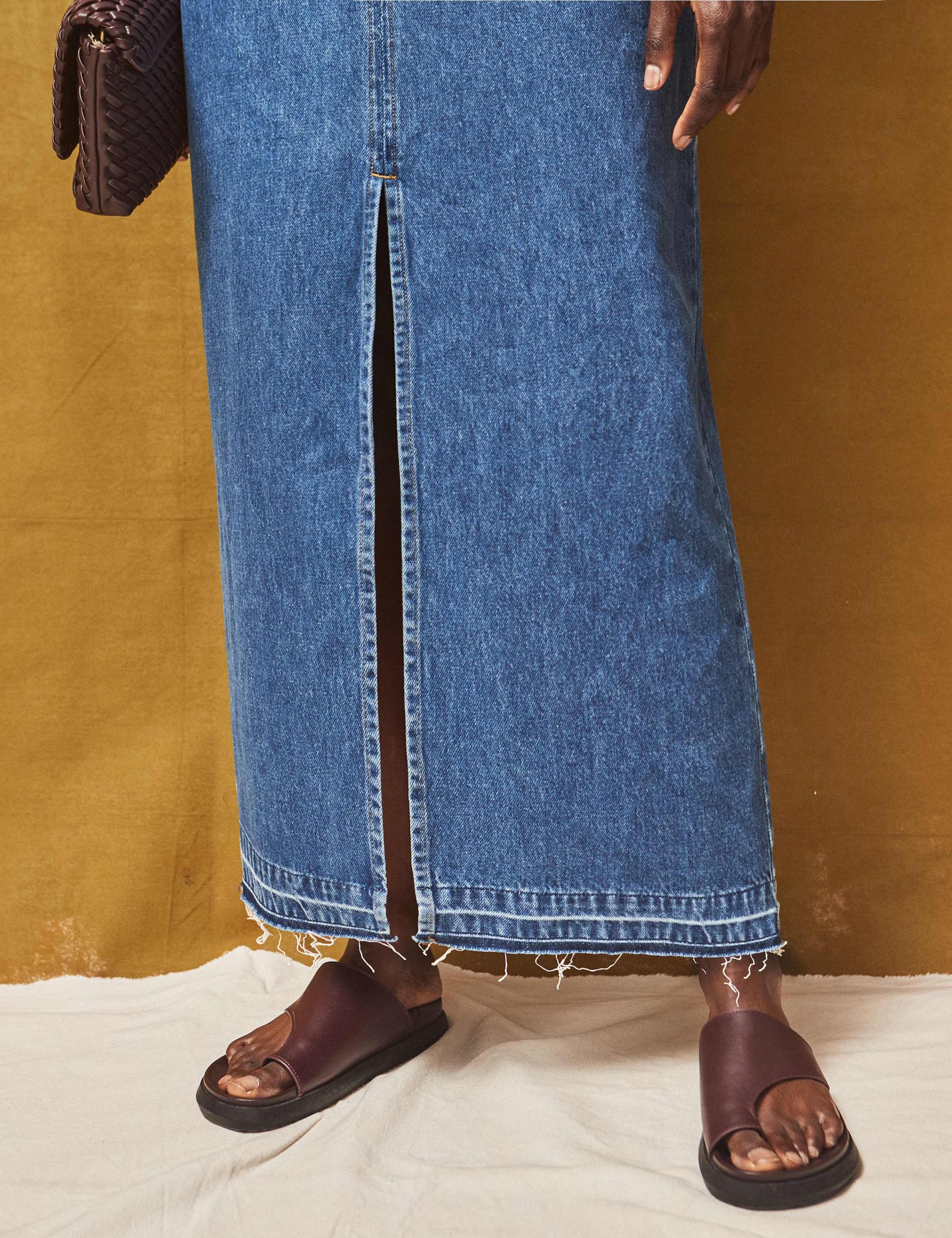 Pure Cotton Denim Split Front Maxi Skirt 5 of 6