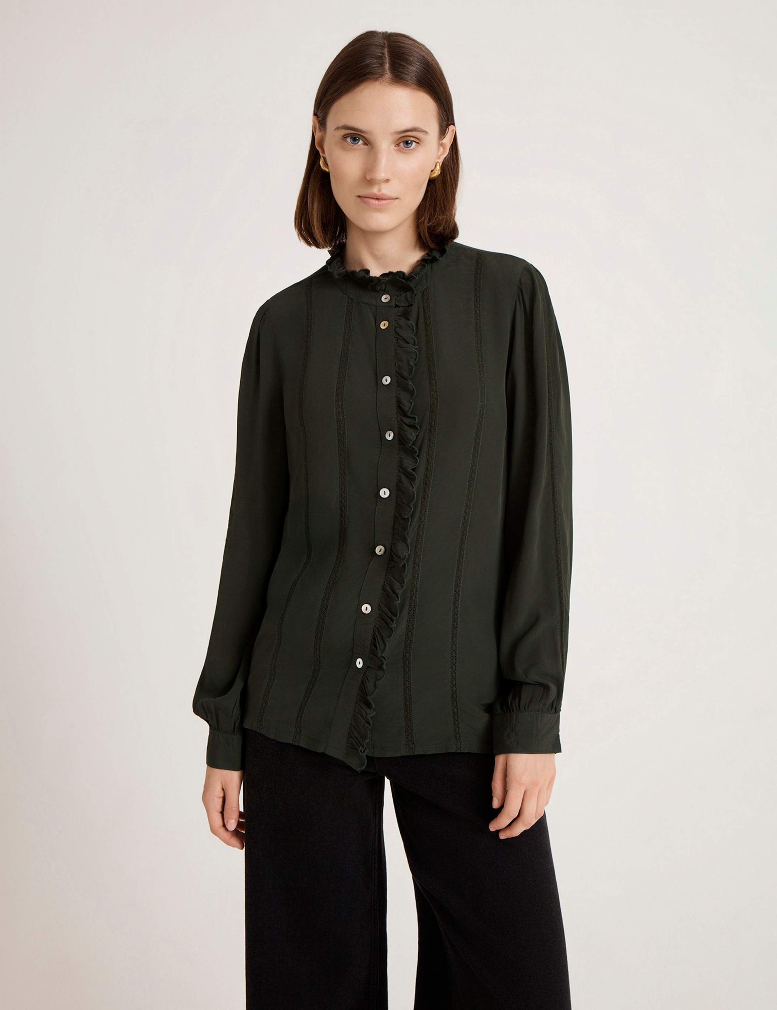 Crepe Round Neck Ruffle Blouse 1 of 5