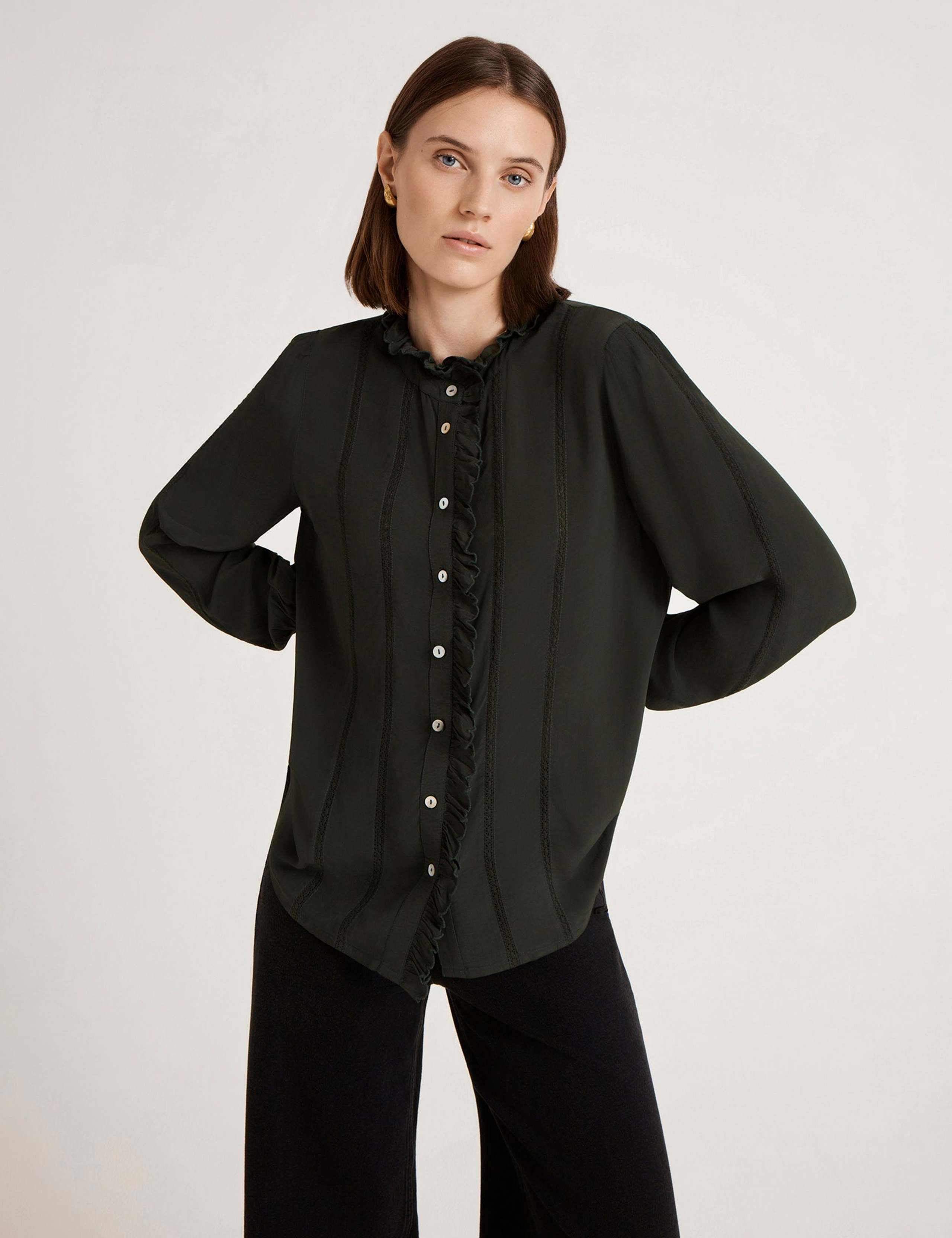Crepe Round Neck Ruffle Blouse 2 of 5