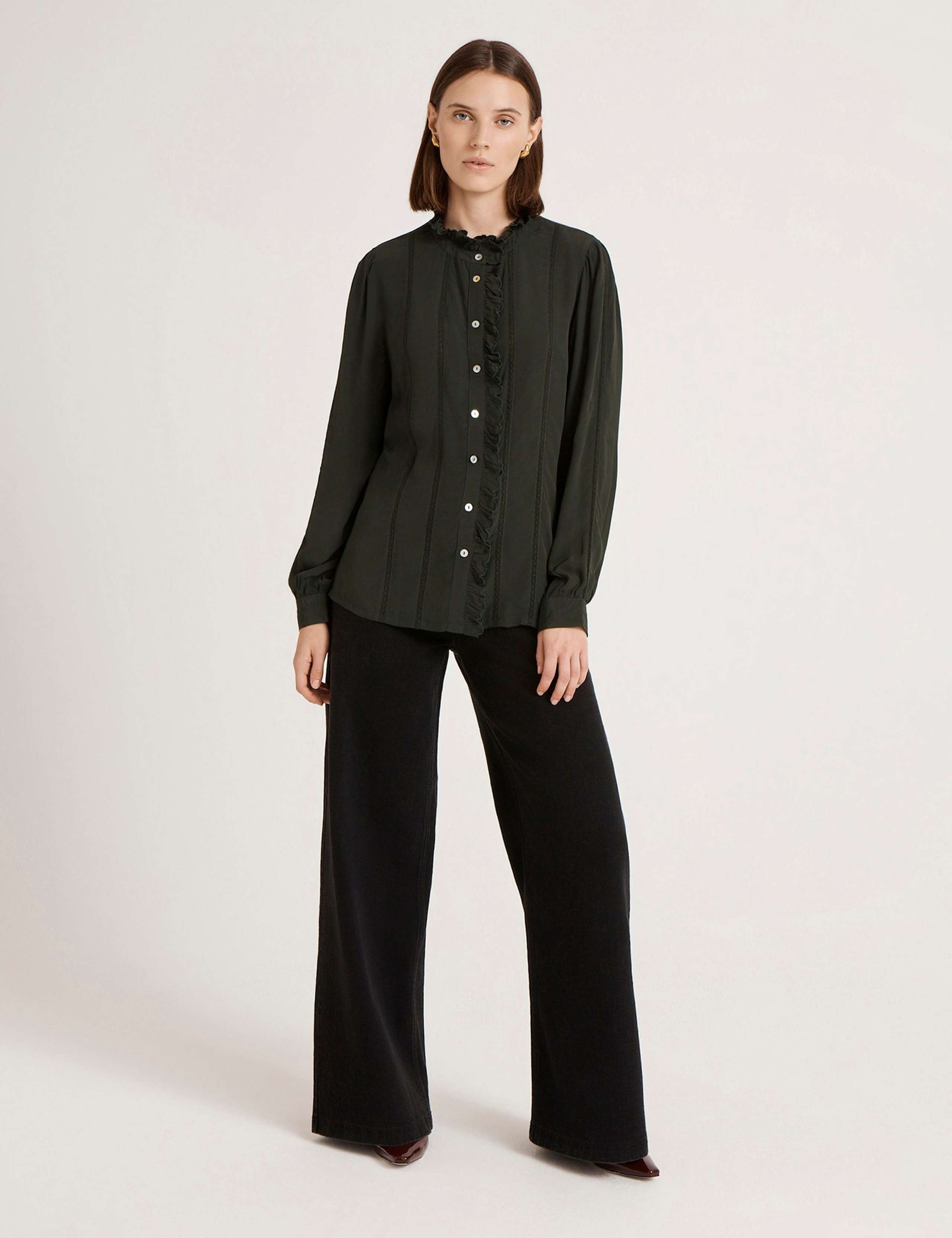 Crepe Round Neck Ruffle Blouse 4 of 5