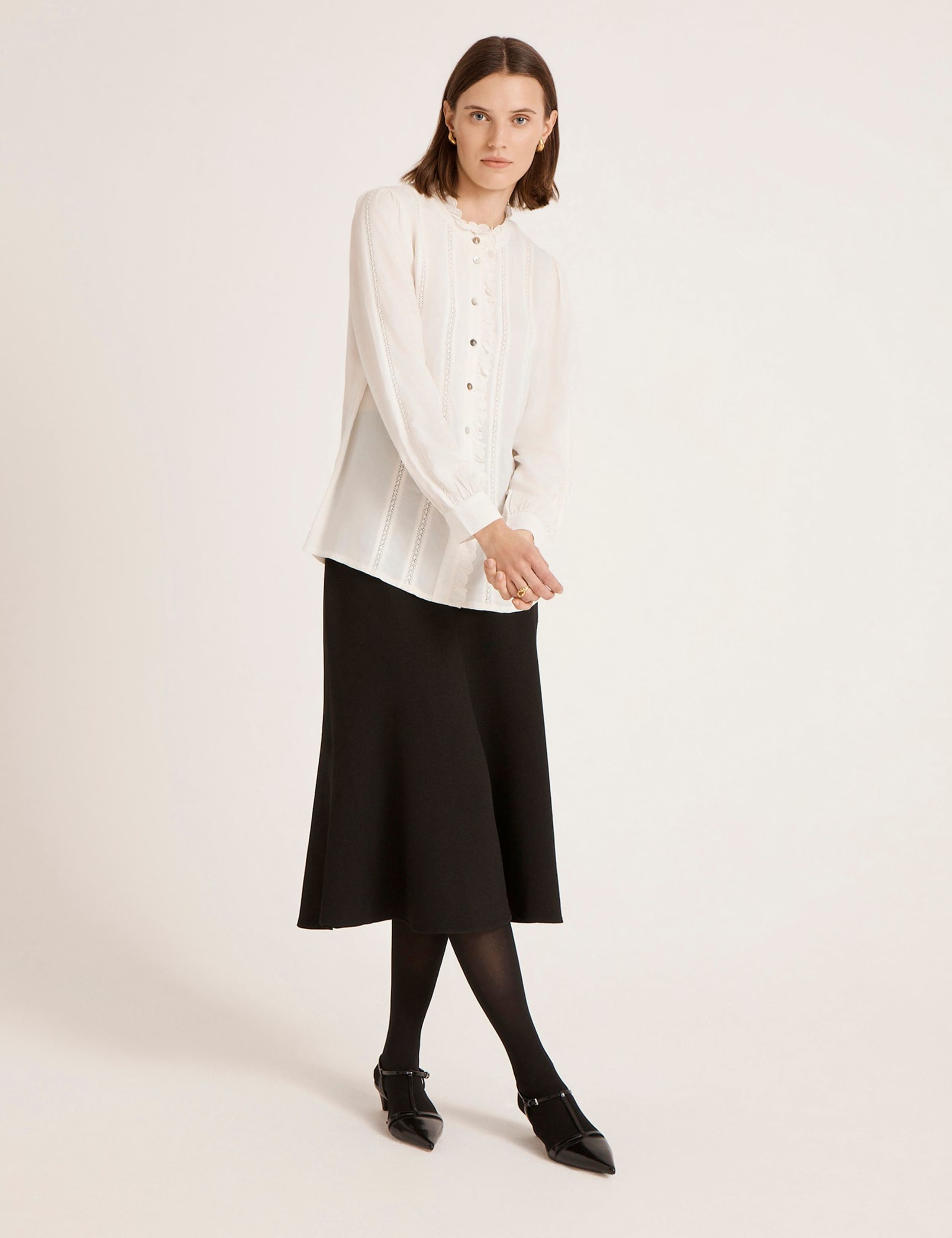 Crepe Round Neck Ruffle Blouse 3 of 4