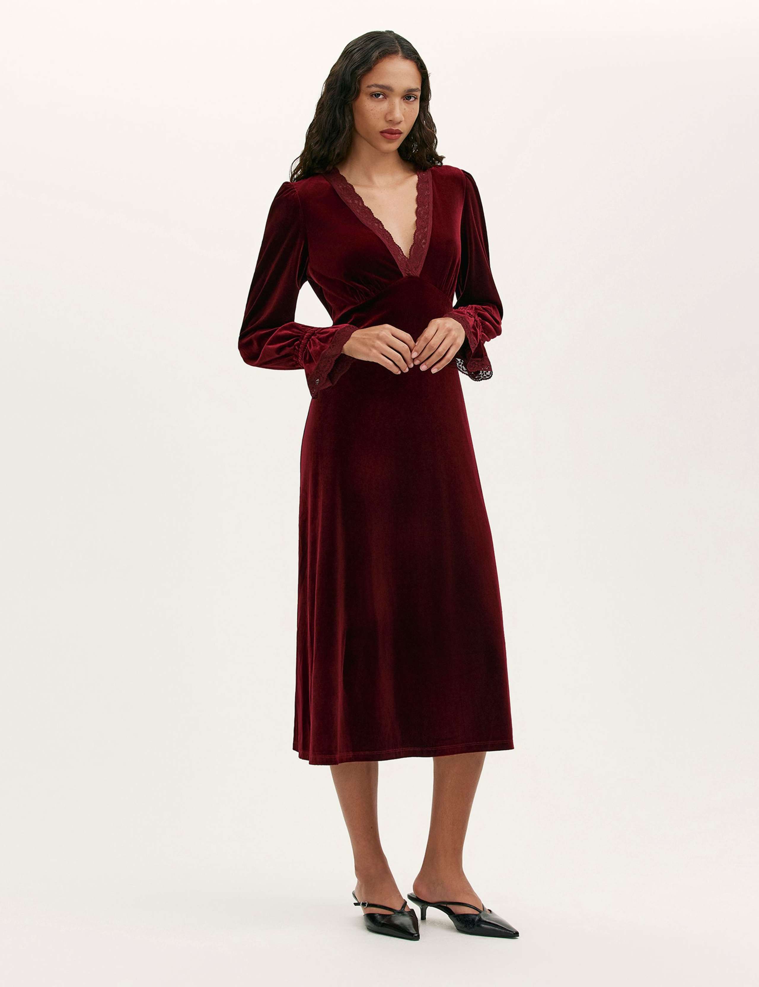 Velvet V-Neck Midi Tea Dress 1 of 5