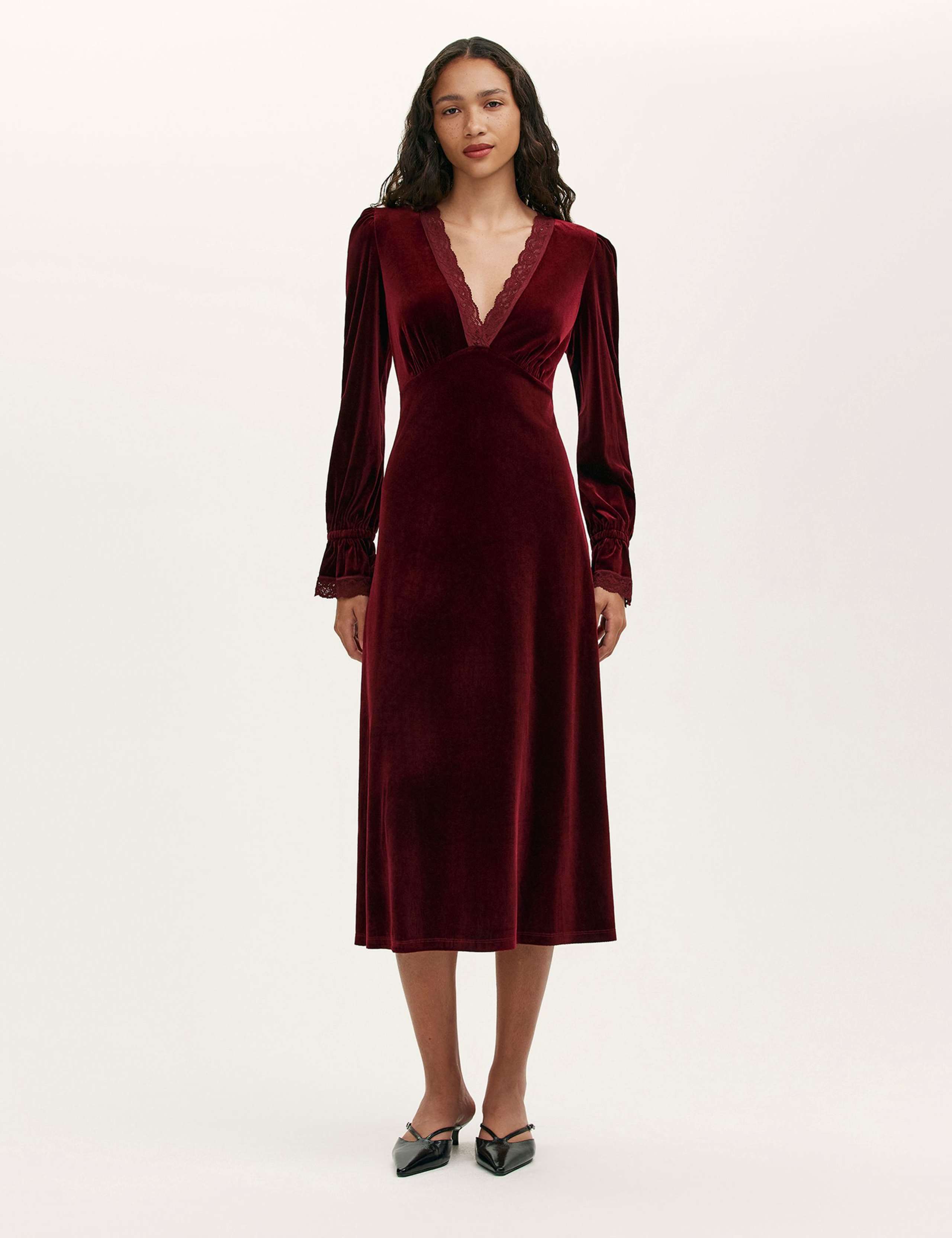 Velvet V-Neck Midi Tea Dress 2 of 5