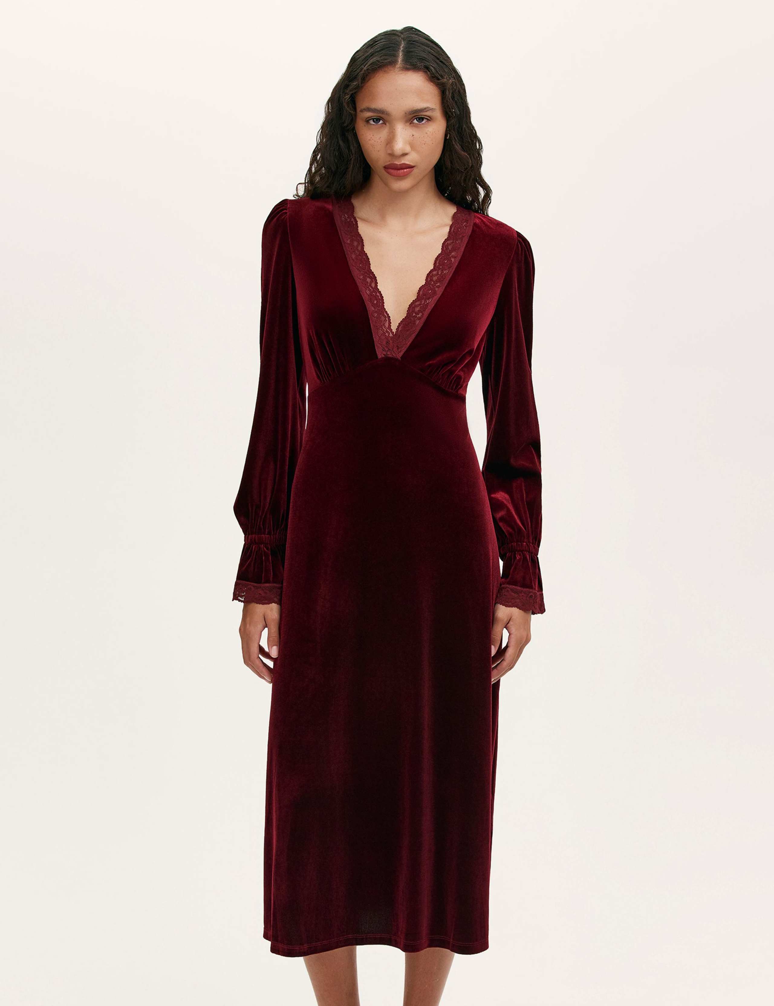 Velvet V-Neck Midi Tea Dress 4 of 5