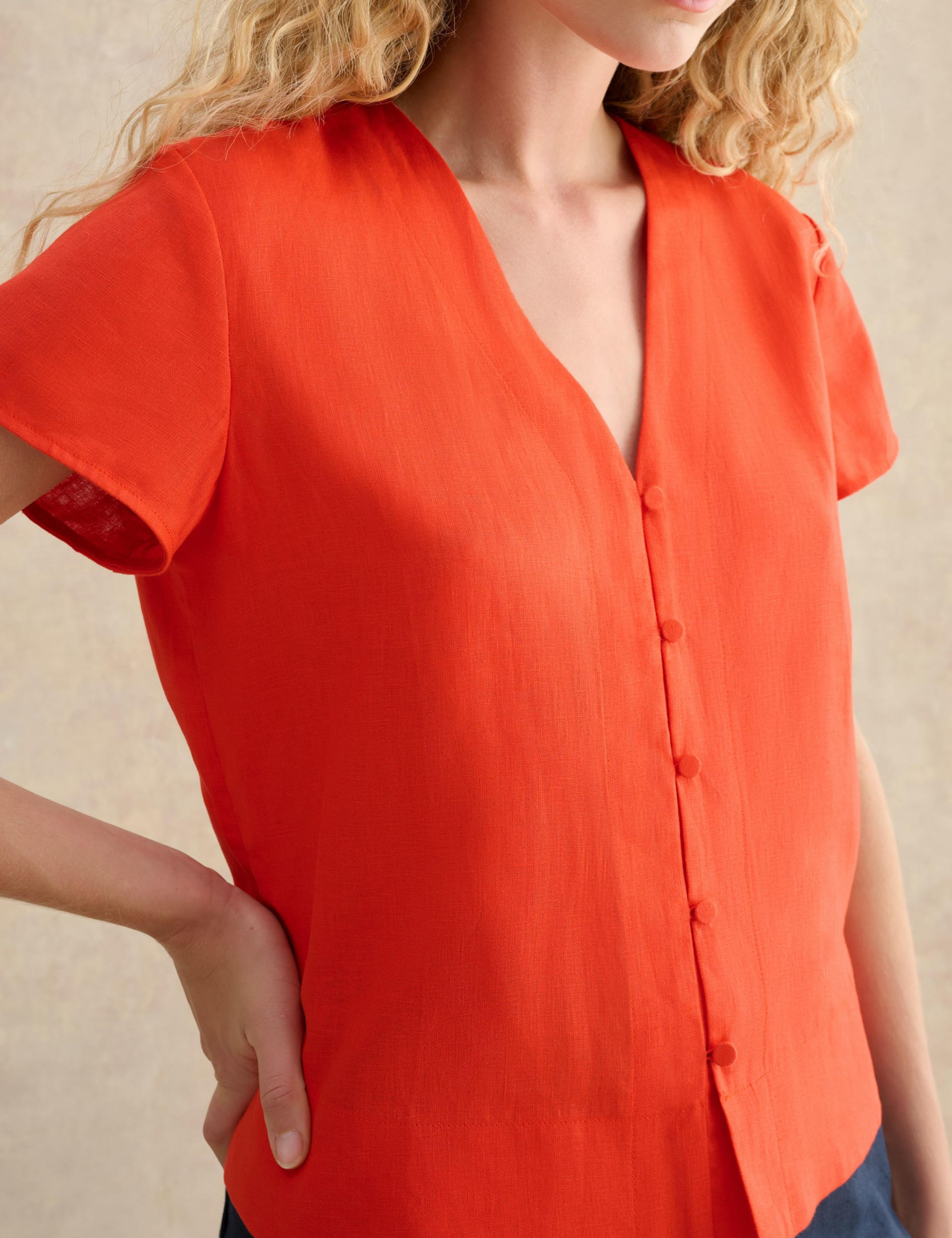 Pure Linen V-Neck Button Through Top 5 of 5