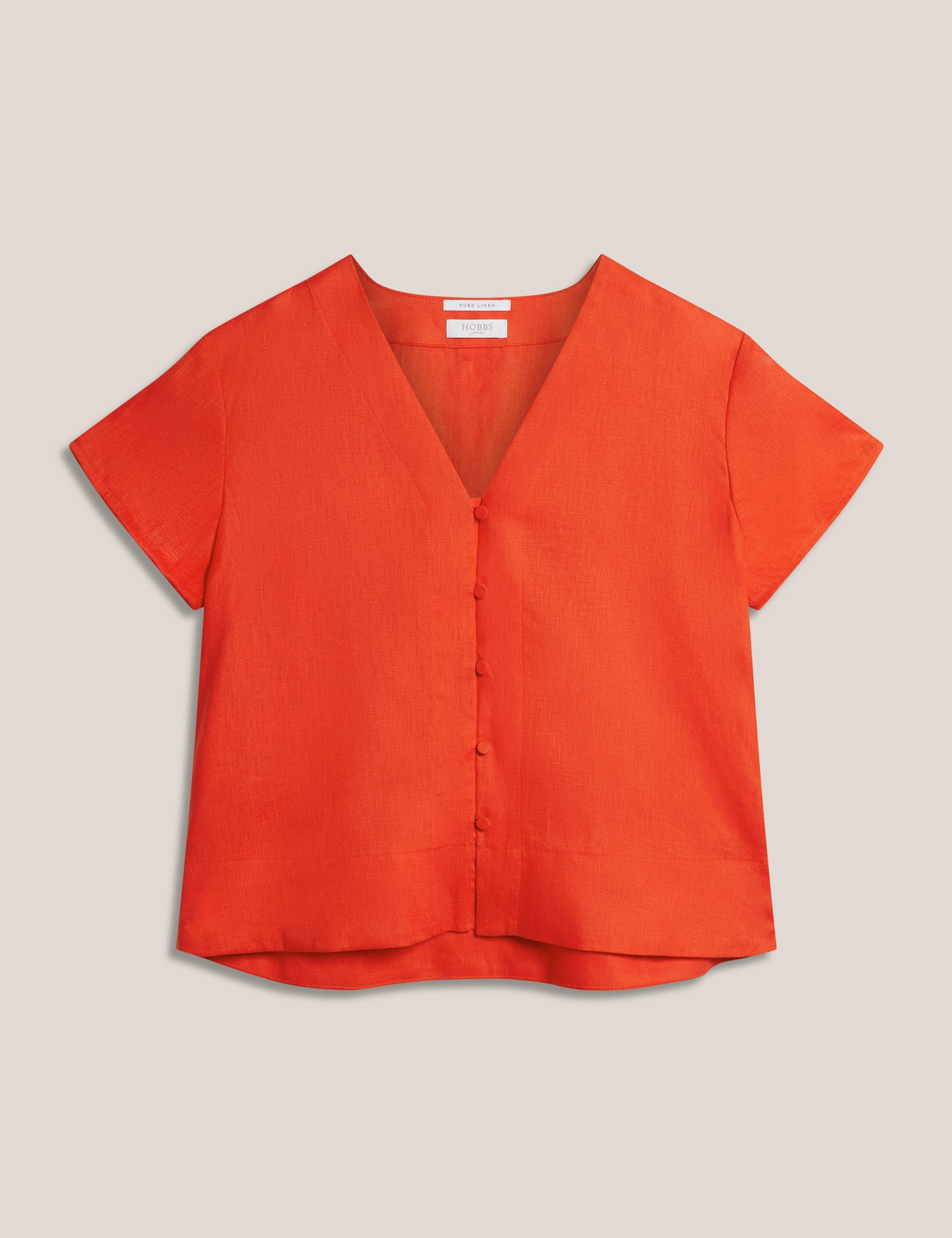 Pure Linen V-Neck Button Through Top 2 of 5