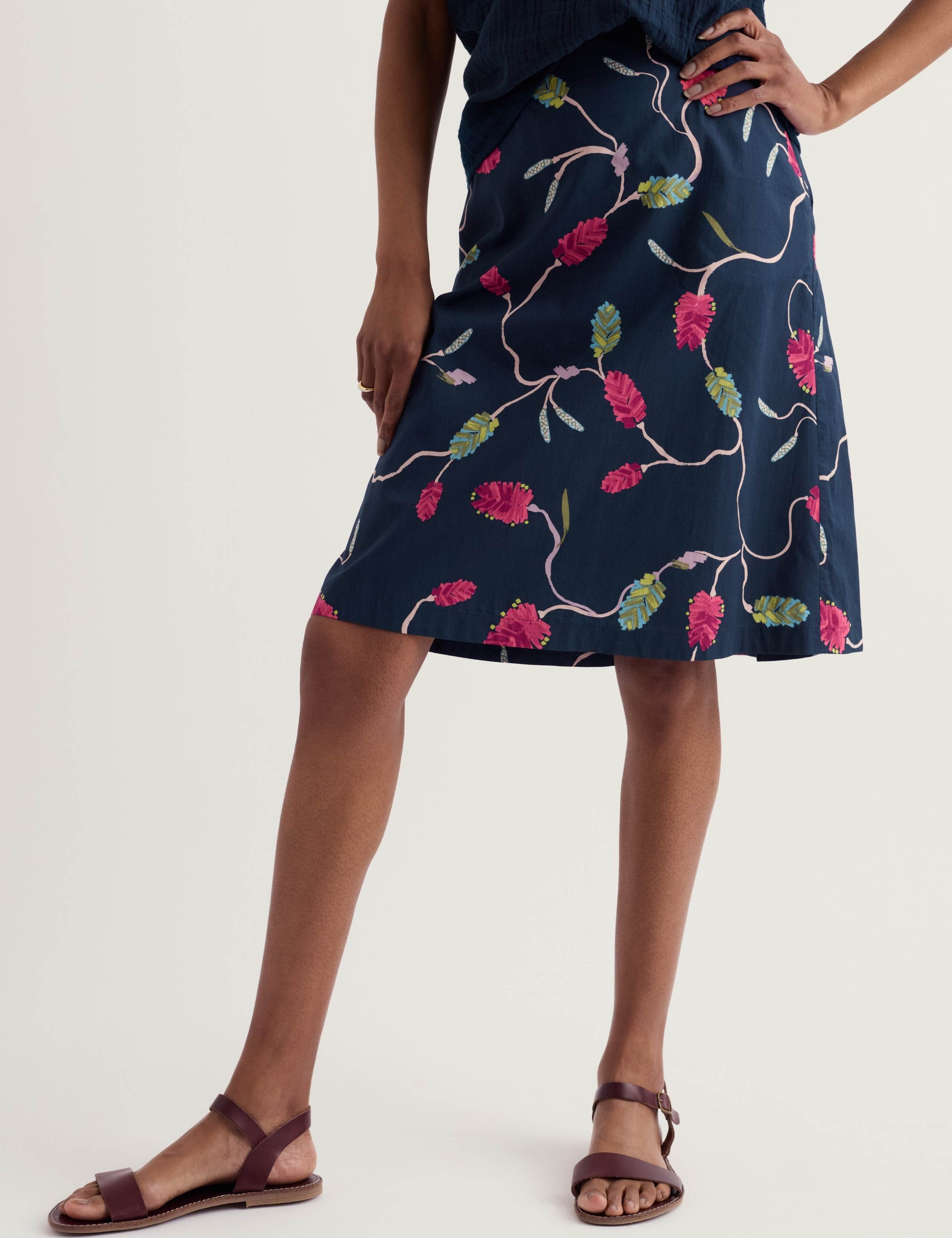 Pure Cotton Floral Knee Length A-Line Skirt 3 of 5