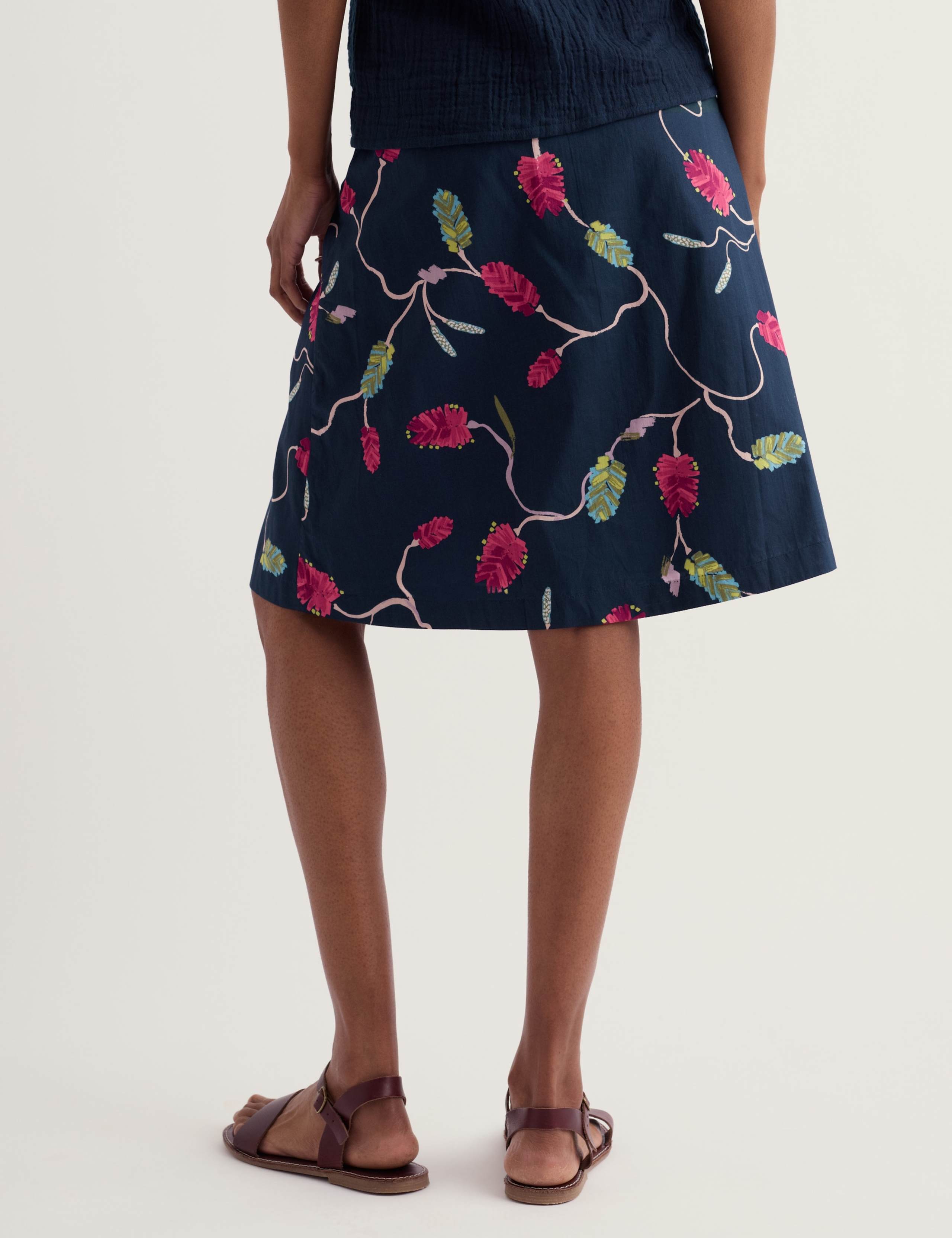 Pure Cotton Floral Knee Length A-Line Skirt 4 of 5