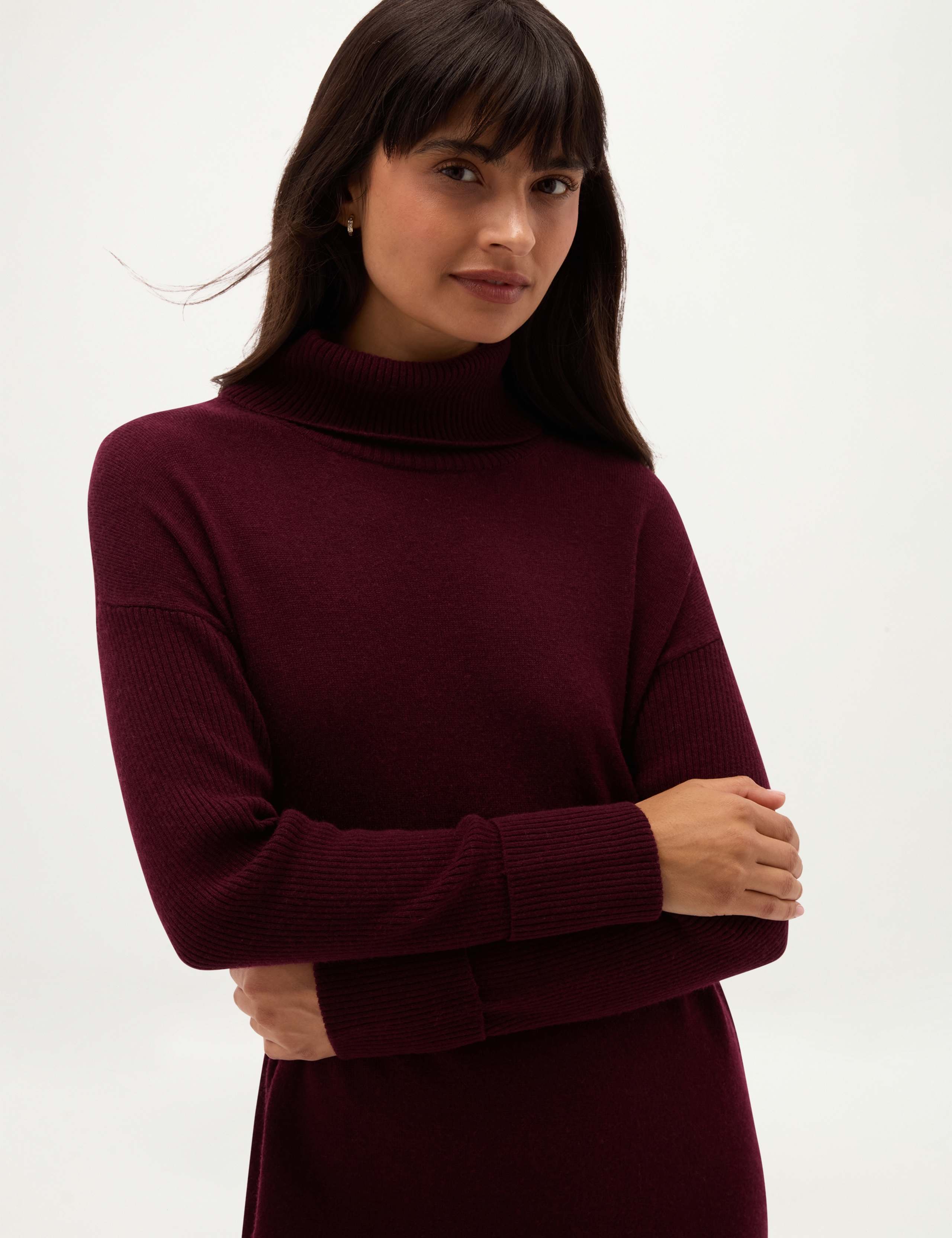 Merino Wool Blend High Neck Mini Knitted Dress 3 of 5