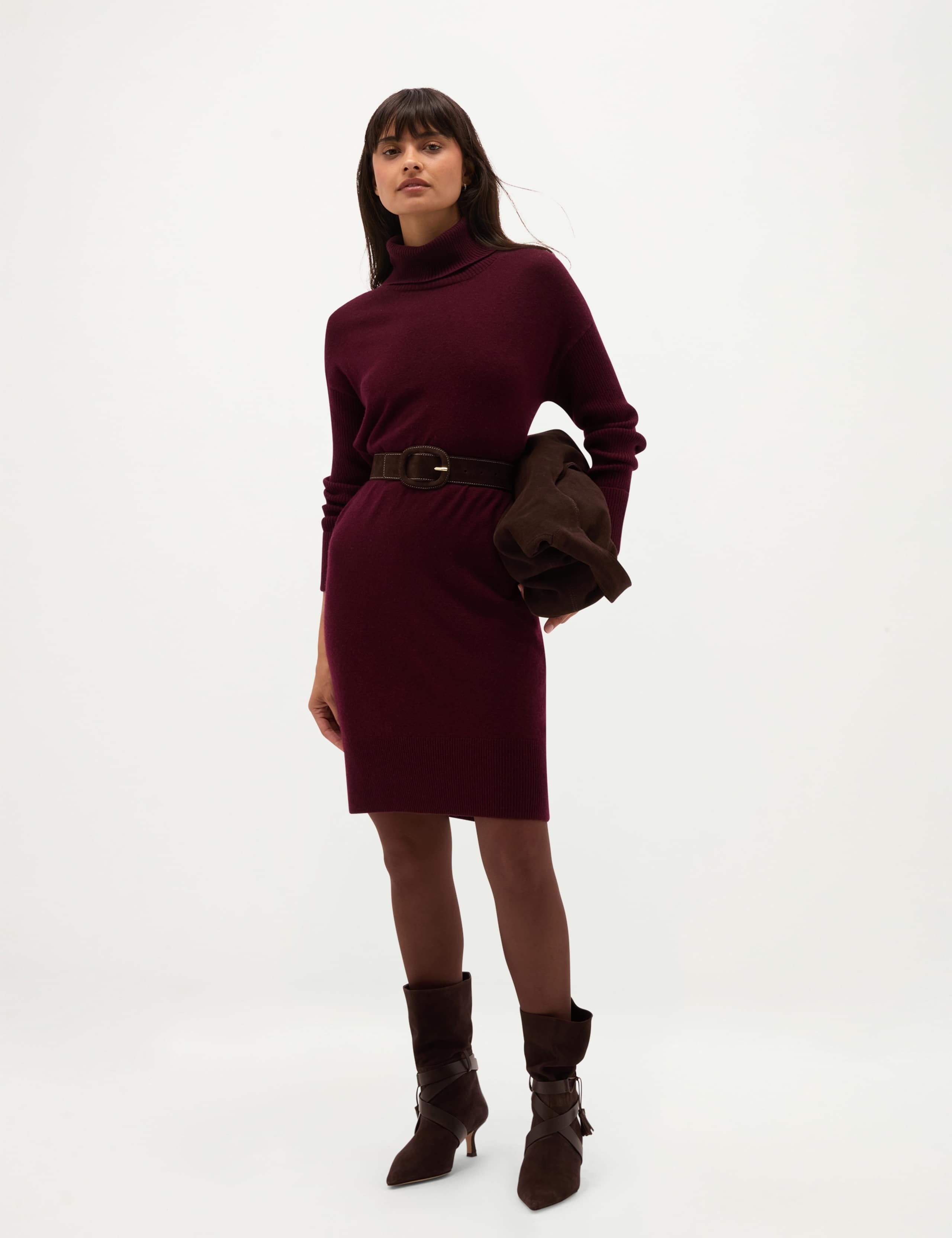 Merino Wool Blend High Neck Mini Knitted Dress 4 of 5