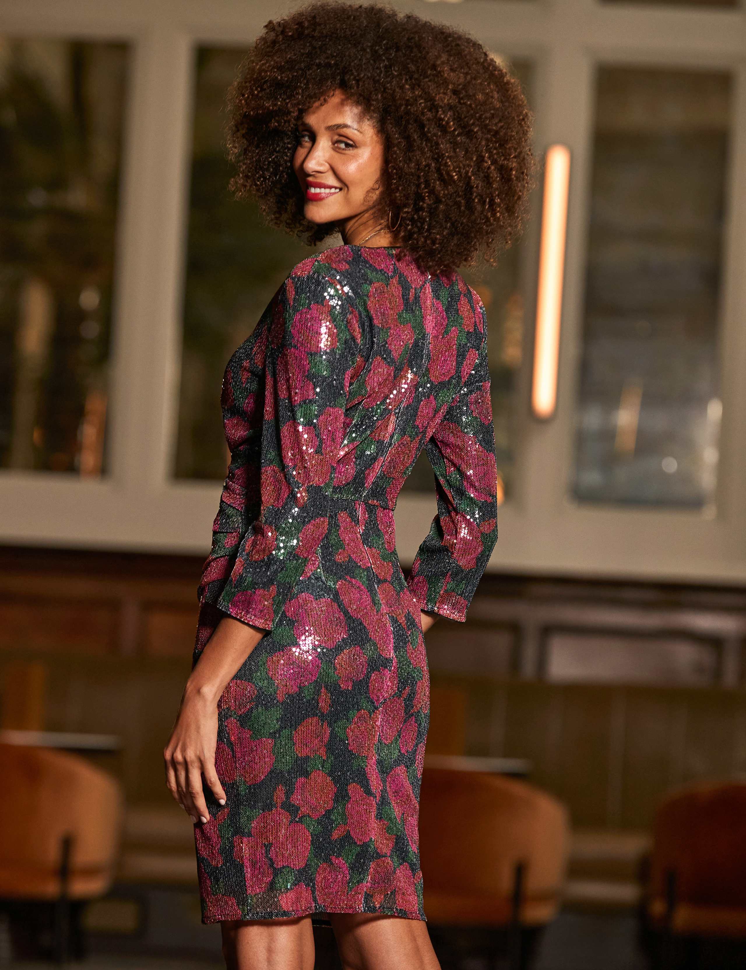 Floral Sequin V-Neck Mini Column Dress 4 of 5