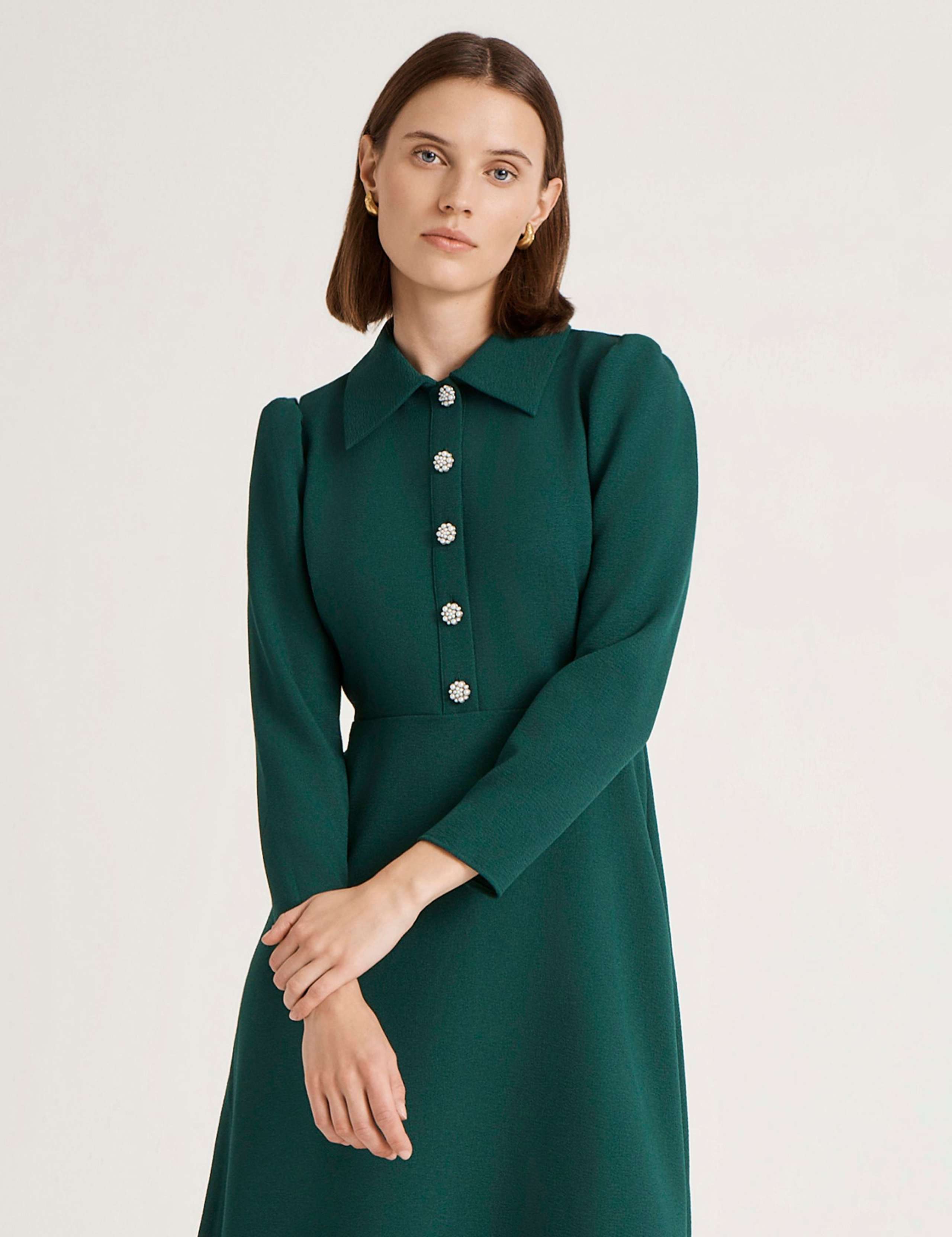 Crepe Button Front Midi Shirt Dress 2 of 5
