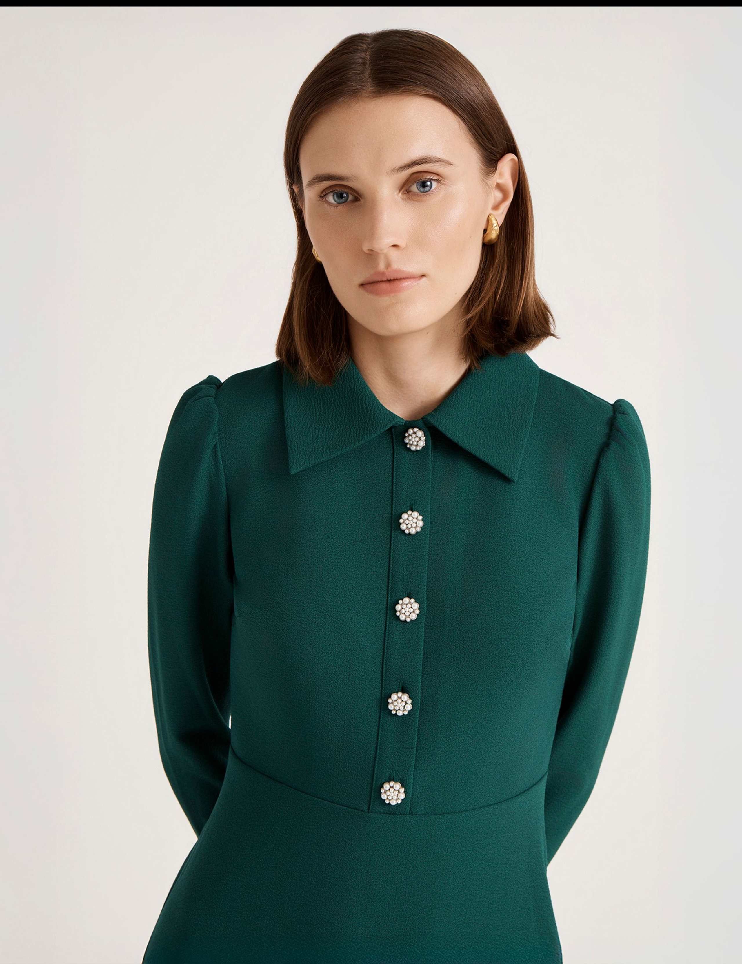 Crepe Button Front Midi Shirt Dress 4 of 5