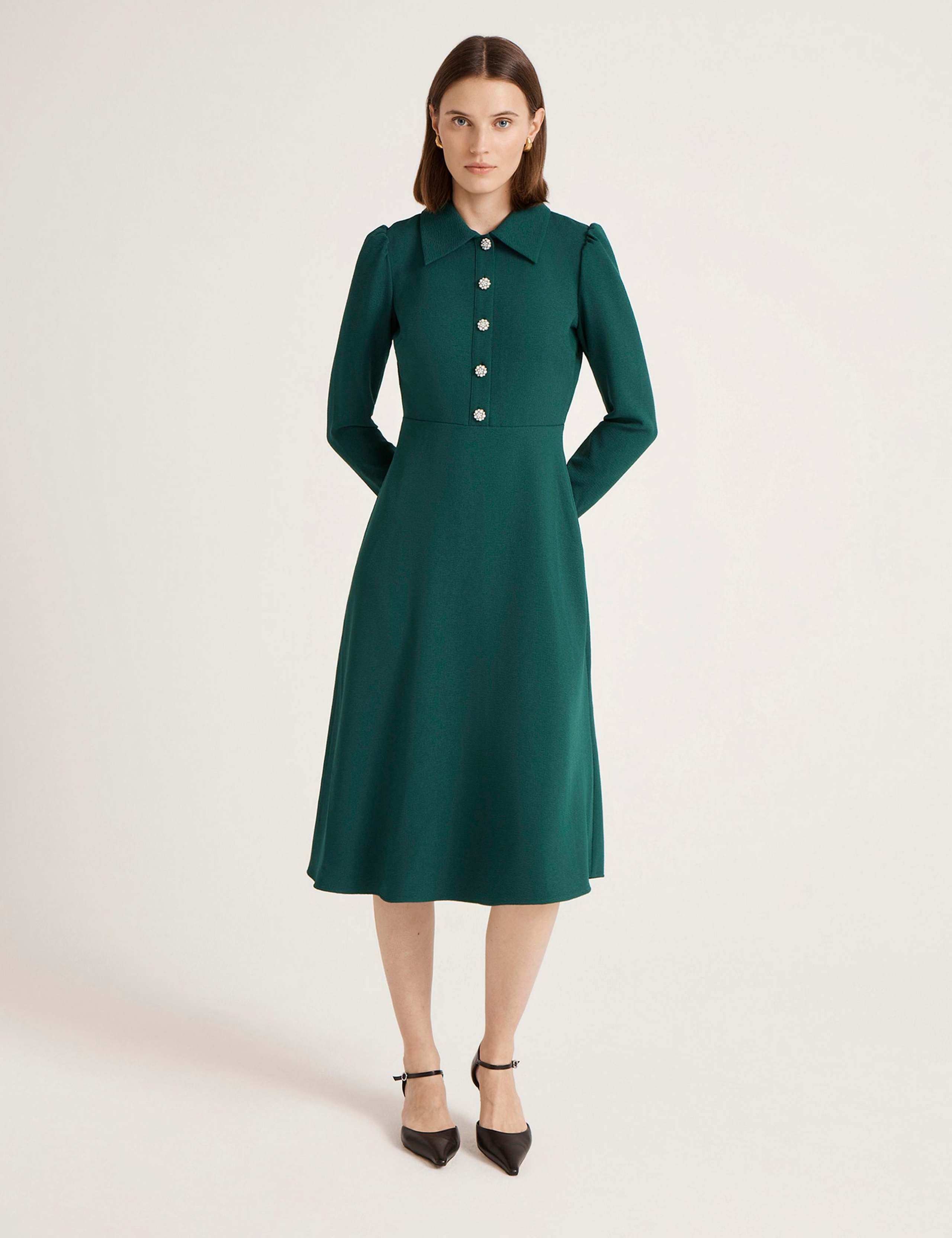 Crepe Button Front Midi Shirt Dress 5 of 5