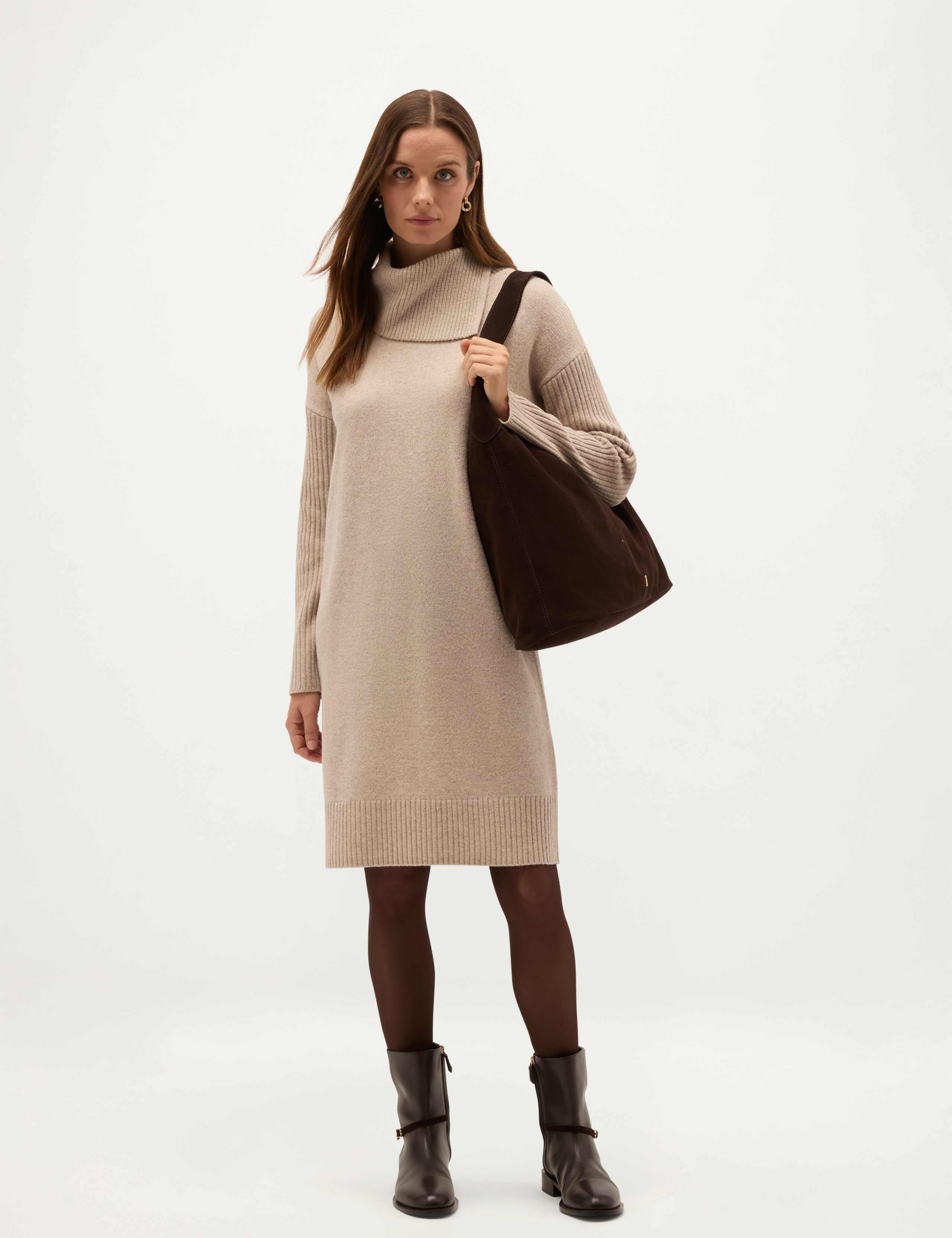 Merino Wool Rich Knitted High Neck Dress 2 of 6
