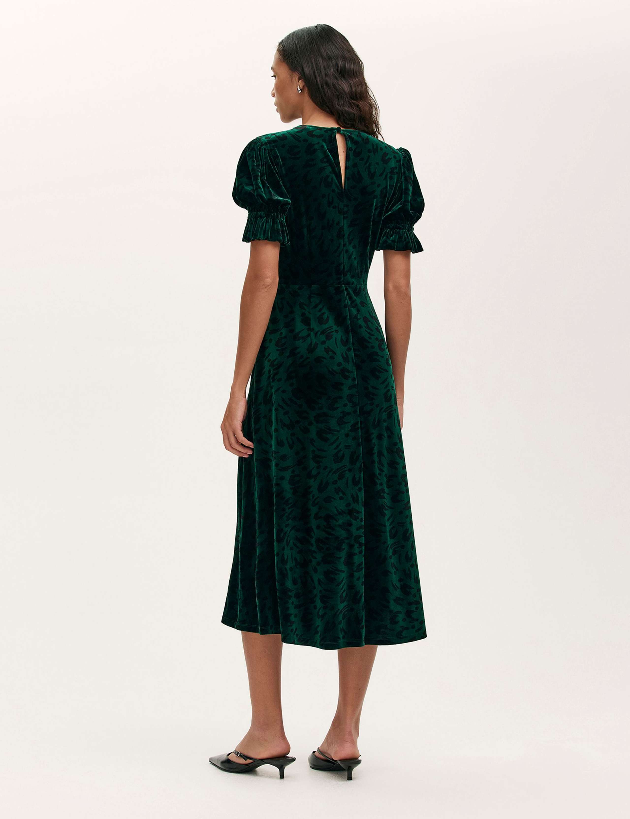 Velvet Leopard Print Round Neck Midi Tea Dress 3 of 4