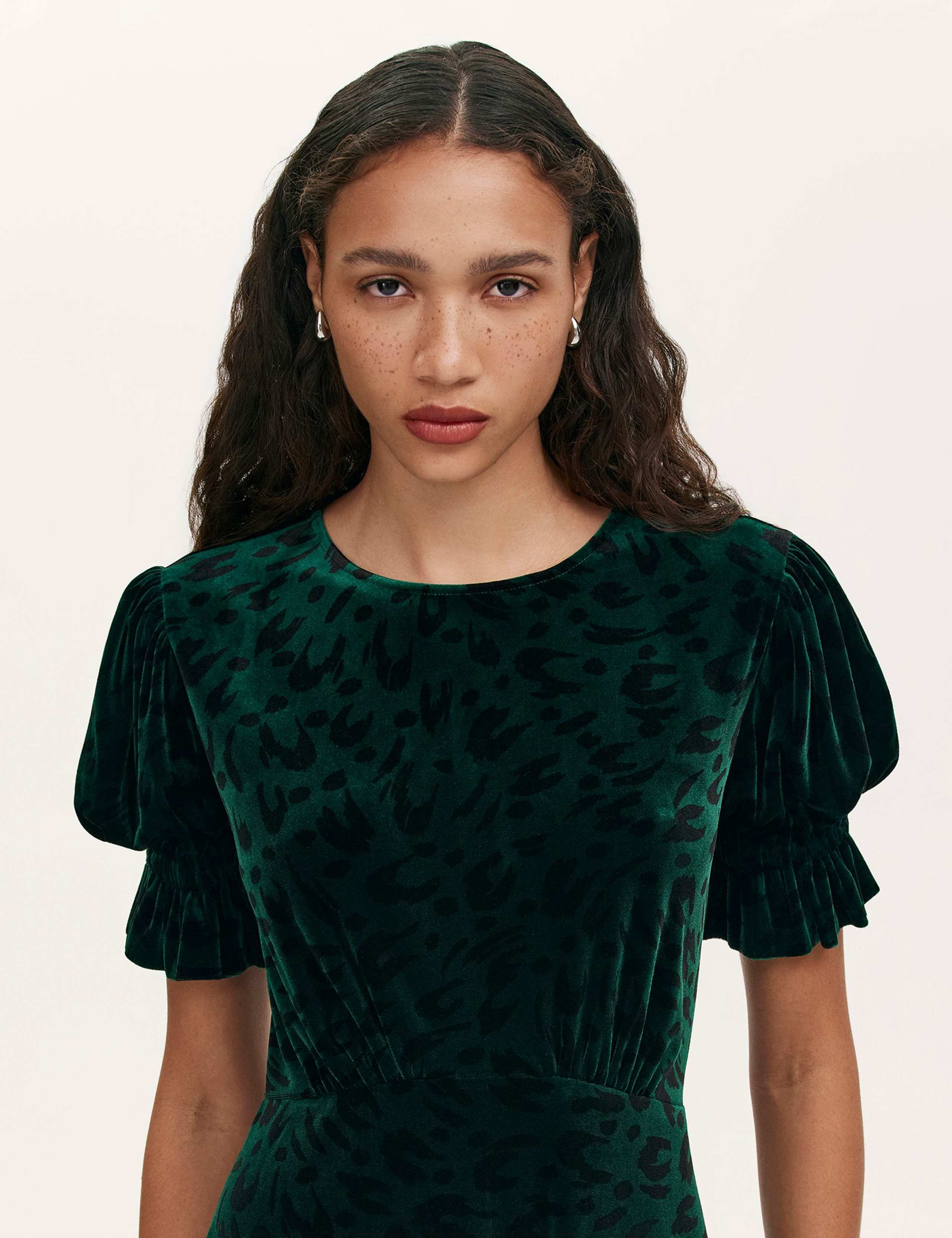 Velvet Leopard Print Round Neck Midi Tea Dress 4 of 4