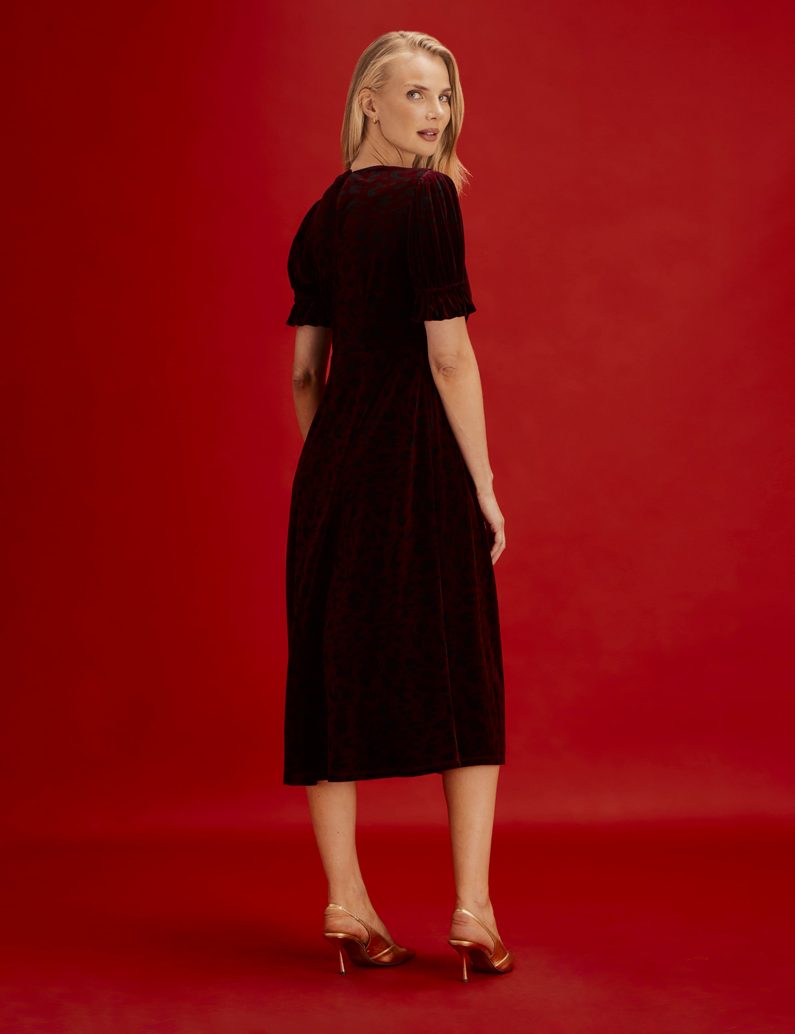 Velvet Leopard Print Round Neck Midi Tea Dress 11 of 11