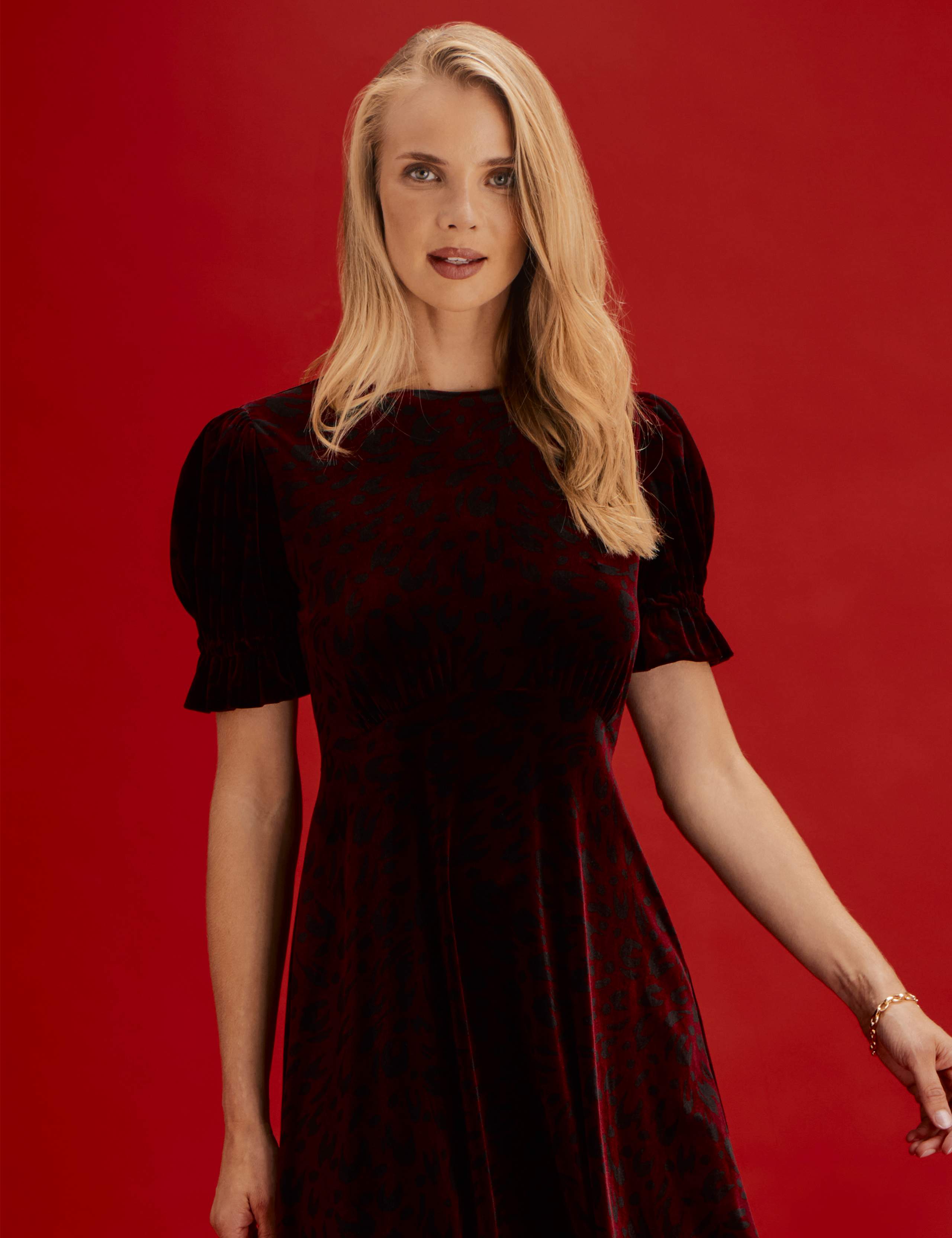 Velvet Leopard Print Round Neck Midi Tea Dress 6 of 11