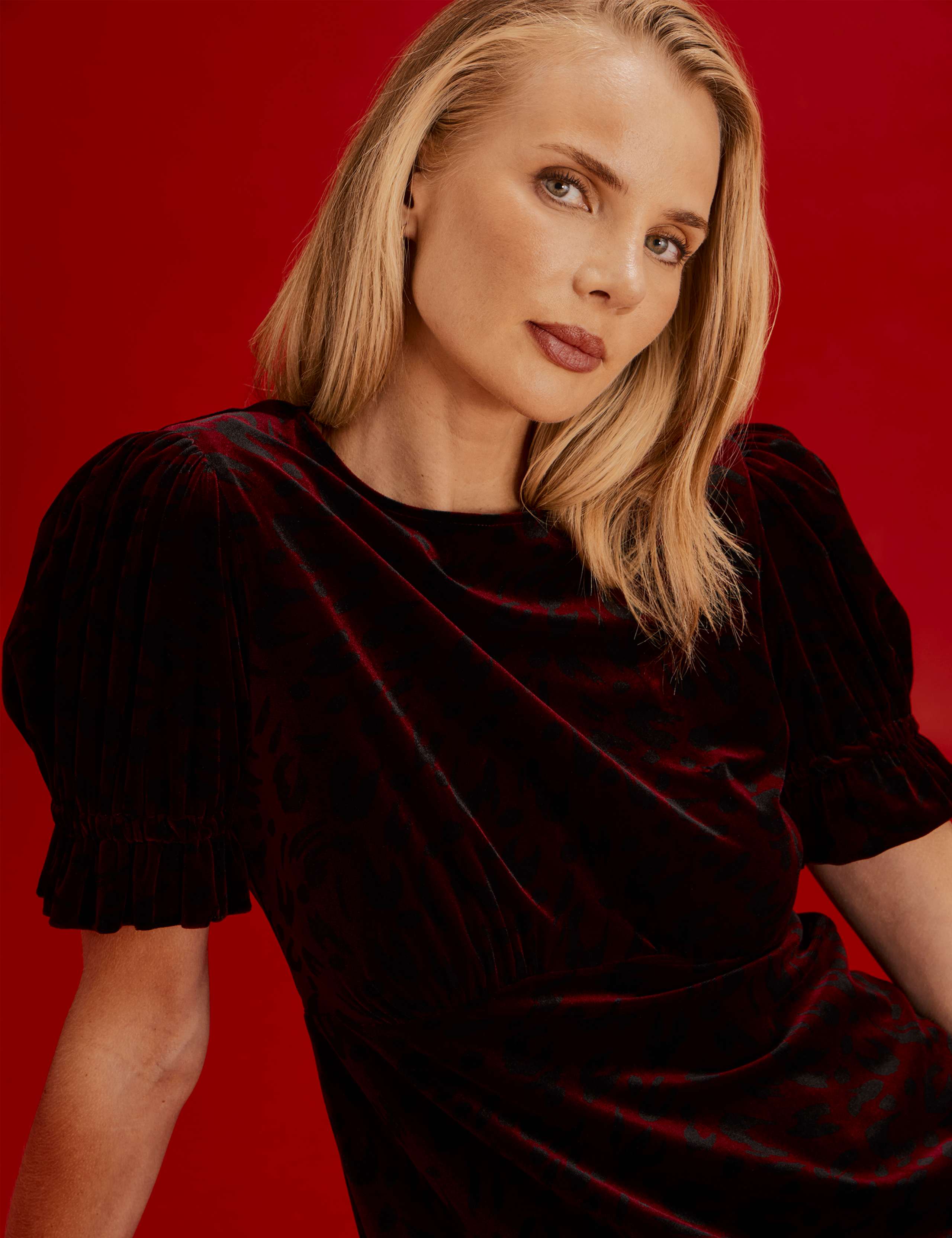 Velvet Leopard Print Round Neck Midi Tea Dress 9 of 11
