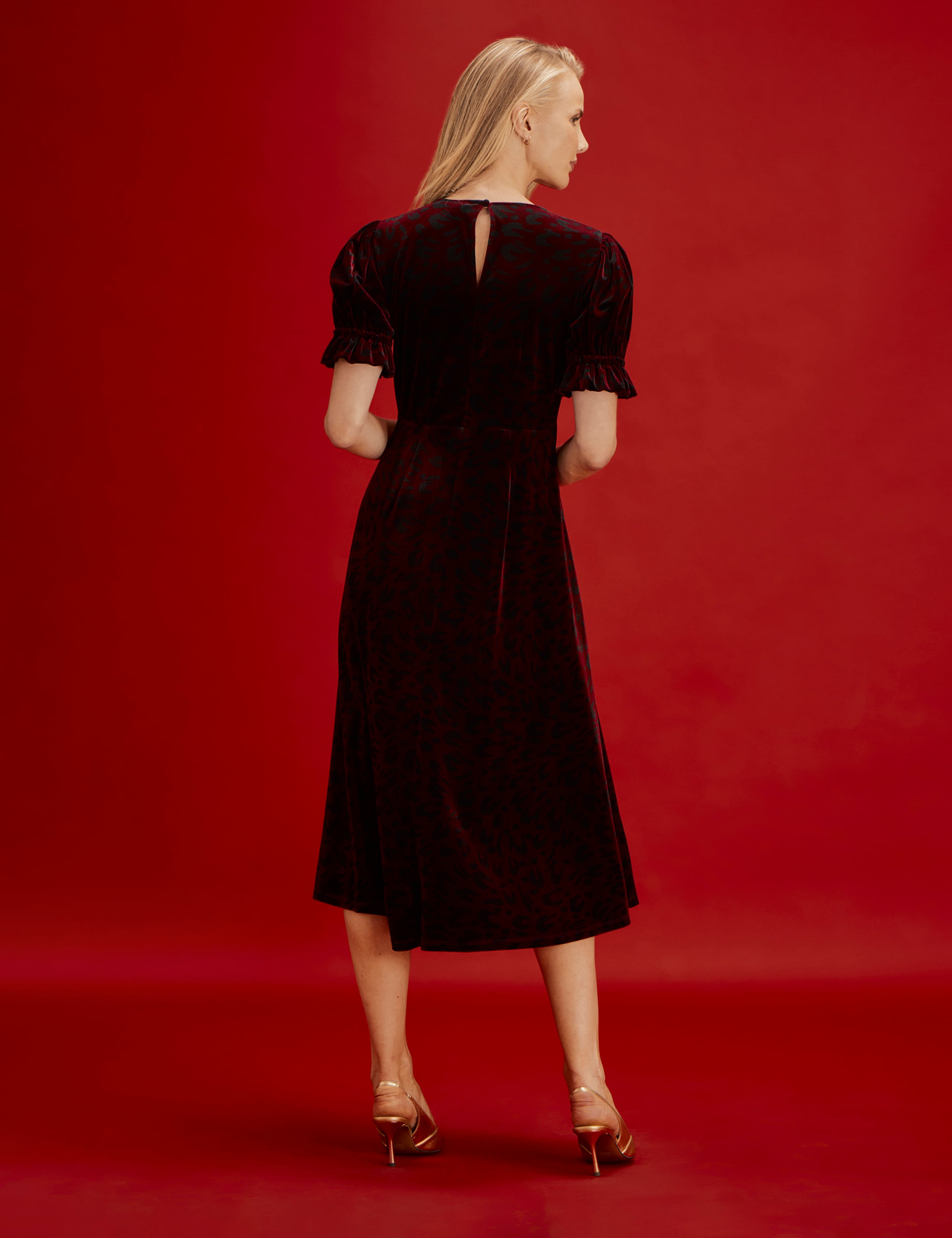 Velvet Leopard Print Round Neck Midi Tea Dress 10 of 11