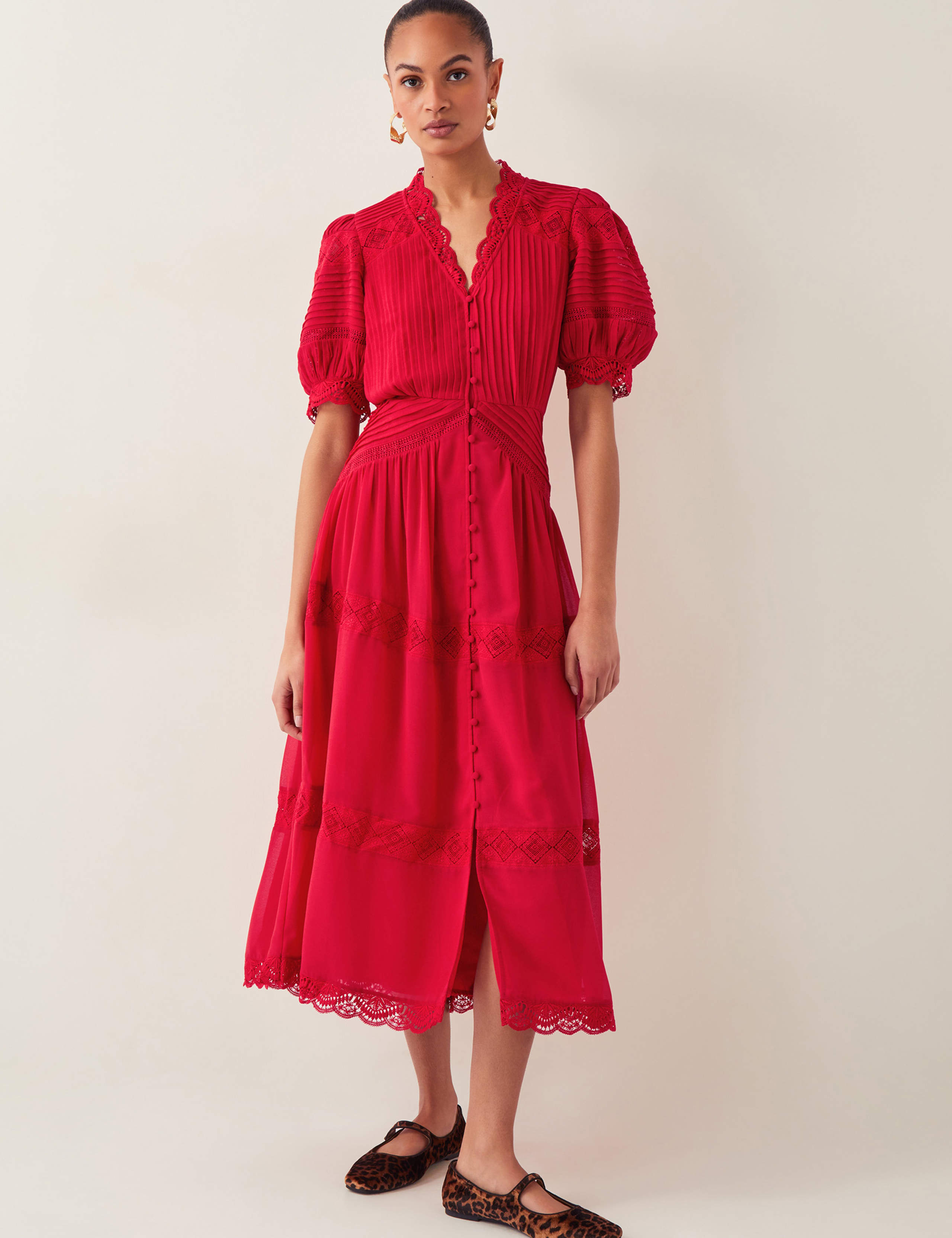 V-Neck Pintuck Midi Skater Dress 2 of 5